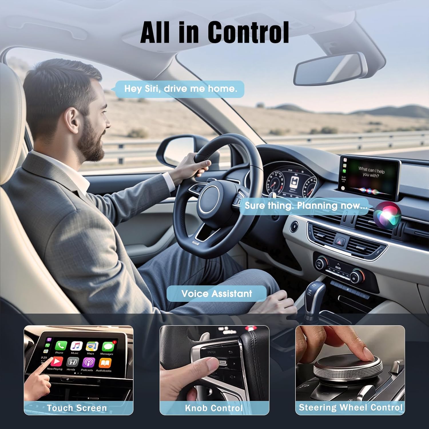 Imagen de 2 en 1 Adaptador CarPlay Inalámbrico, CarPlay Cableado a Inalámbrico, para Coches con CarPlay/Android Auto, para iPhone iOS 10+ & Android 11+, Compacto y Estable Bluetooth Car Play Wireless Adapter