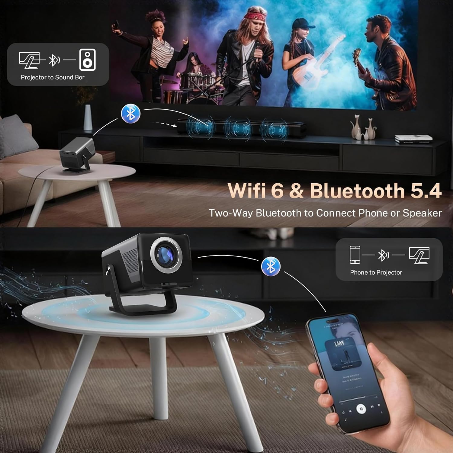 Imagen de [2000 ANSI / 1080P UHD Nativo/Calibración Visual IA] Proyector con 8K/4K Soporte, Proyector Inteligente X7 con Android 14, Enfoque y Corrección Automáticos, Audio Hi-Res, WiFi 6 & Bluetooth 5.4