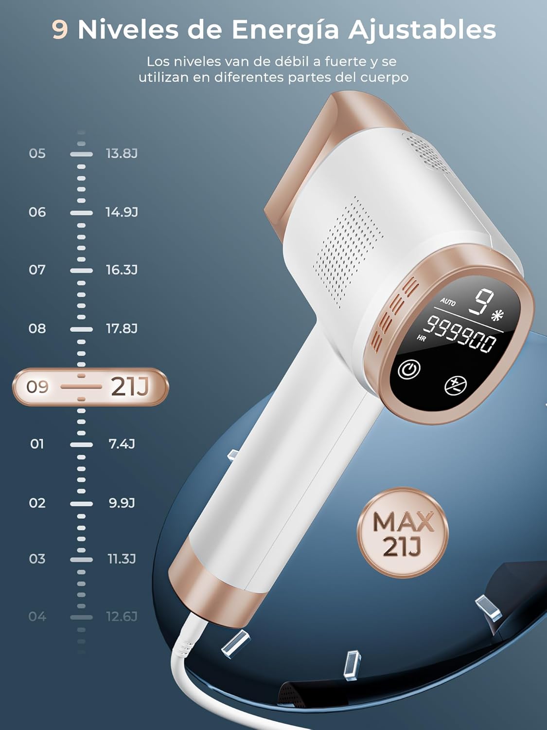 Imagen de 21J Depiladora Laser con Función de Refrigeración, 600-1200NM Depiladora Luz Pulsada con 9 Niveles de Energía, Pantalla Táctil LCD para Mujer y Hombre, Bikini, Axilas, Cara, Cuerpo Blanco