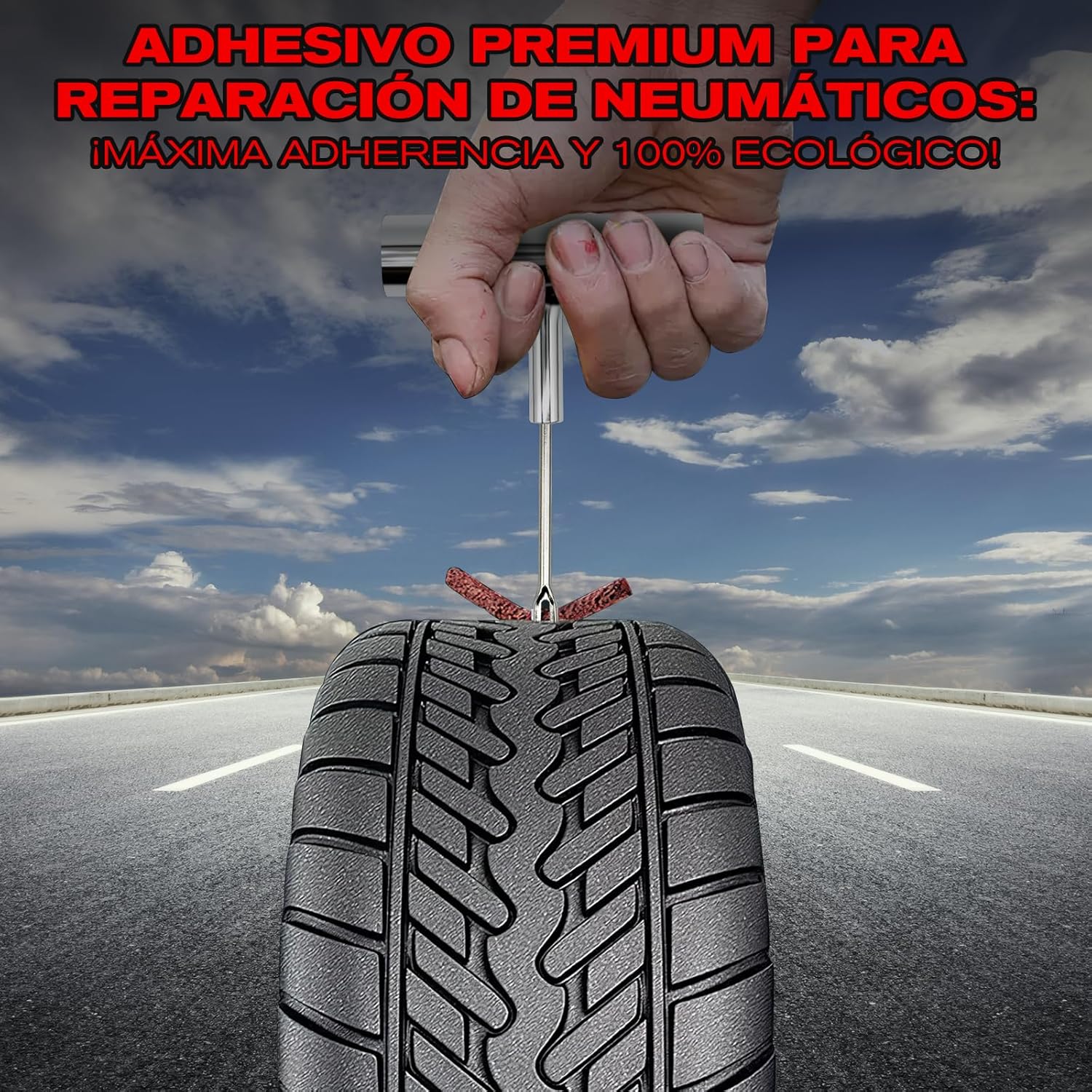 Imagen de 38PCS Kit Repara Pinchazos para Coche y Moto, kit antipinchazos neumático, Mechas y Clavos de gomas, Compacto para Maletero, Solución emergencia, Fácil Uso sin Experiencia