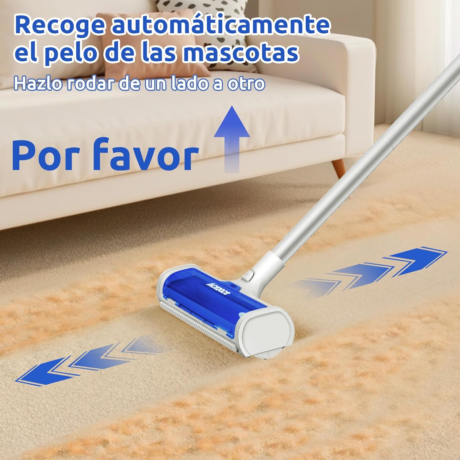 Imagen de ACE2ACE Rodillo Alfombras Quitapelos Mascotas, Rastrillo para Alfombras Reutilizable, Quitar Pelos de Mascotas con Mango de 1,5m, Ideal para Alfombras, Tapetes y Tapetes