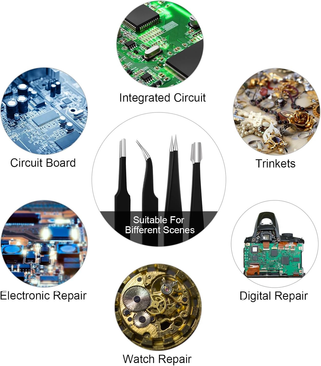 Imagen de Ainiv Kit 12 Pcs Pinzas de Precisión, Tweezers ESD Anti-Estáticas de Acero Inoxidable Electrónicas, Trabajo de Laboratorio, Joyería, Maintenance Tools, Negro