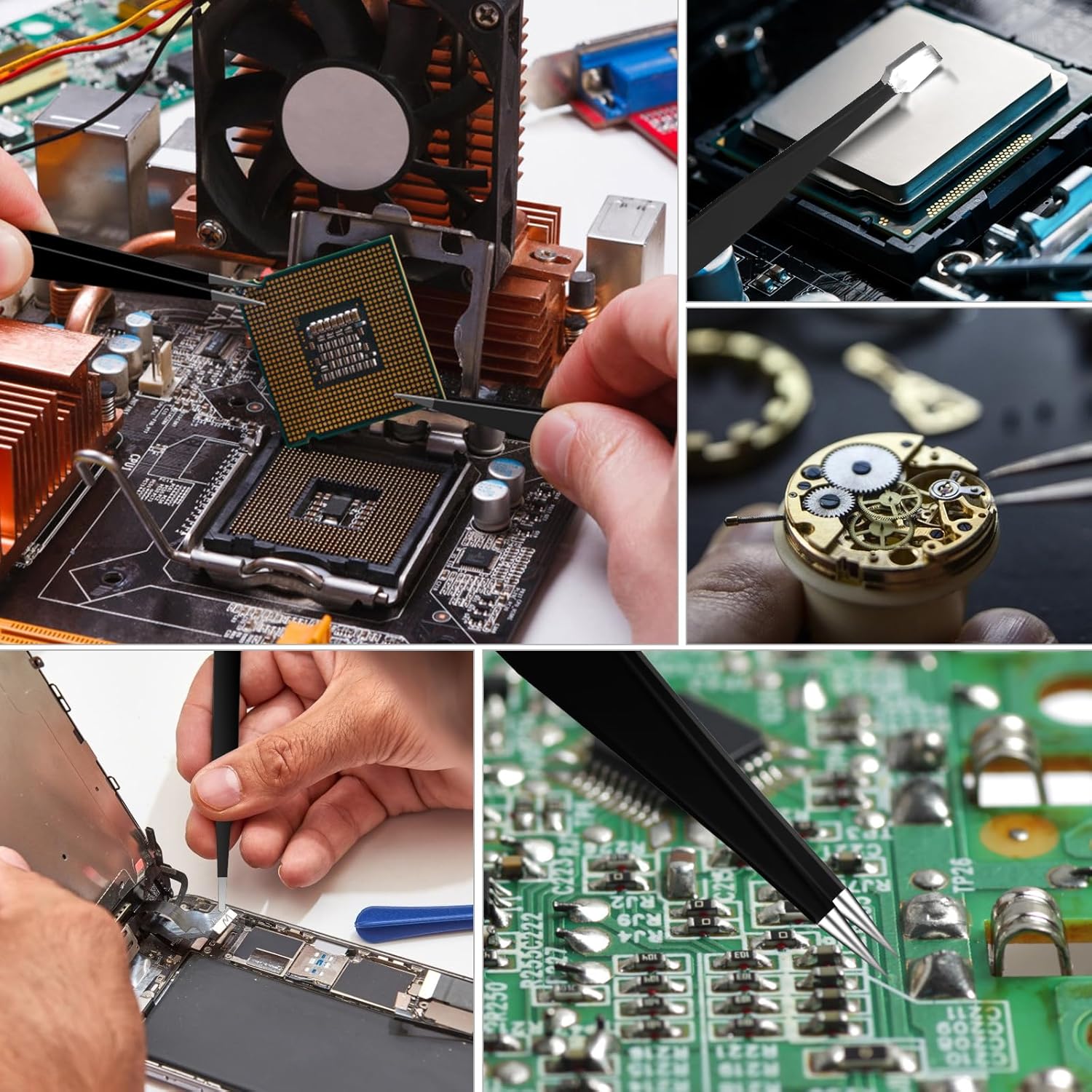 Imagen de Ainiv Kit 12 Pcs Pinzas de Precisión, Tweezers ESD Anti-Estáticas de Acero Inoxidable Electrónicas, Trabajo de Laboratorio, Joyería, Maintenance Tools, Negro