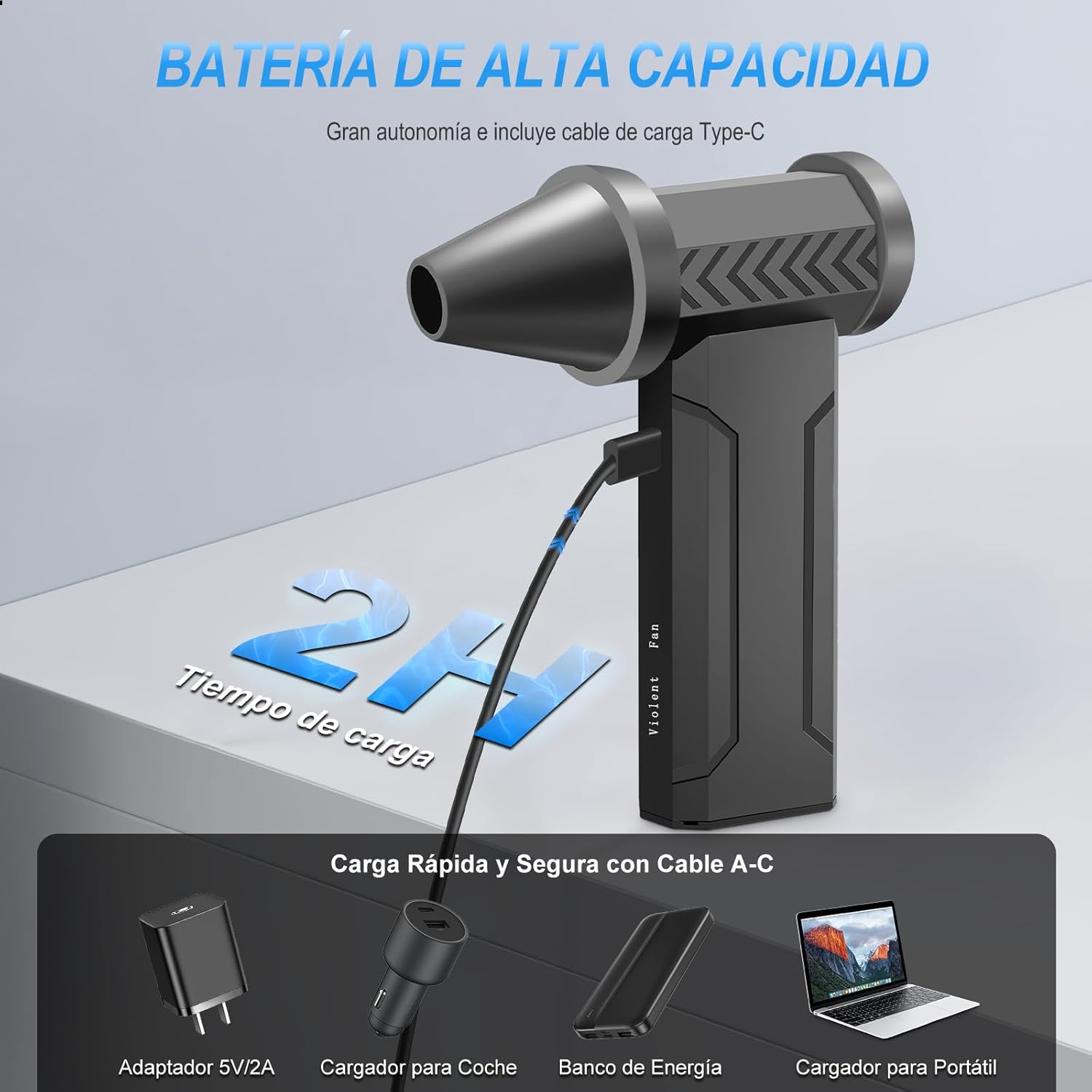 Imagen de Aire Comprimido Limpieza PC, 160000 RPM Aire Comprimido Eléctrico, Batería de 10000 mAh, 4 Velocidades Ajustables para Limpiar PC, Sofá, Teclado, Coche, el hogar