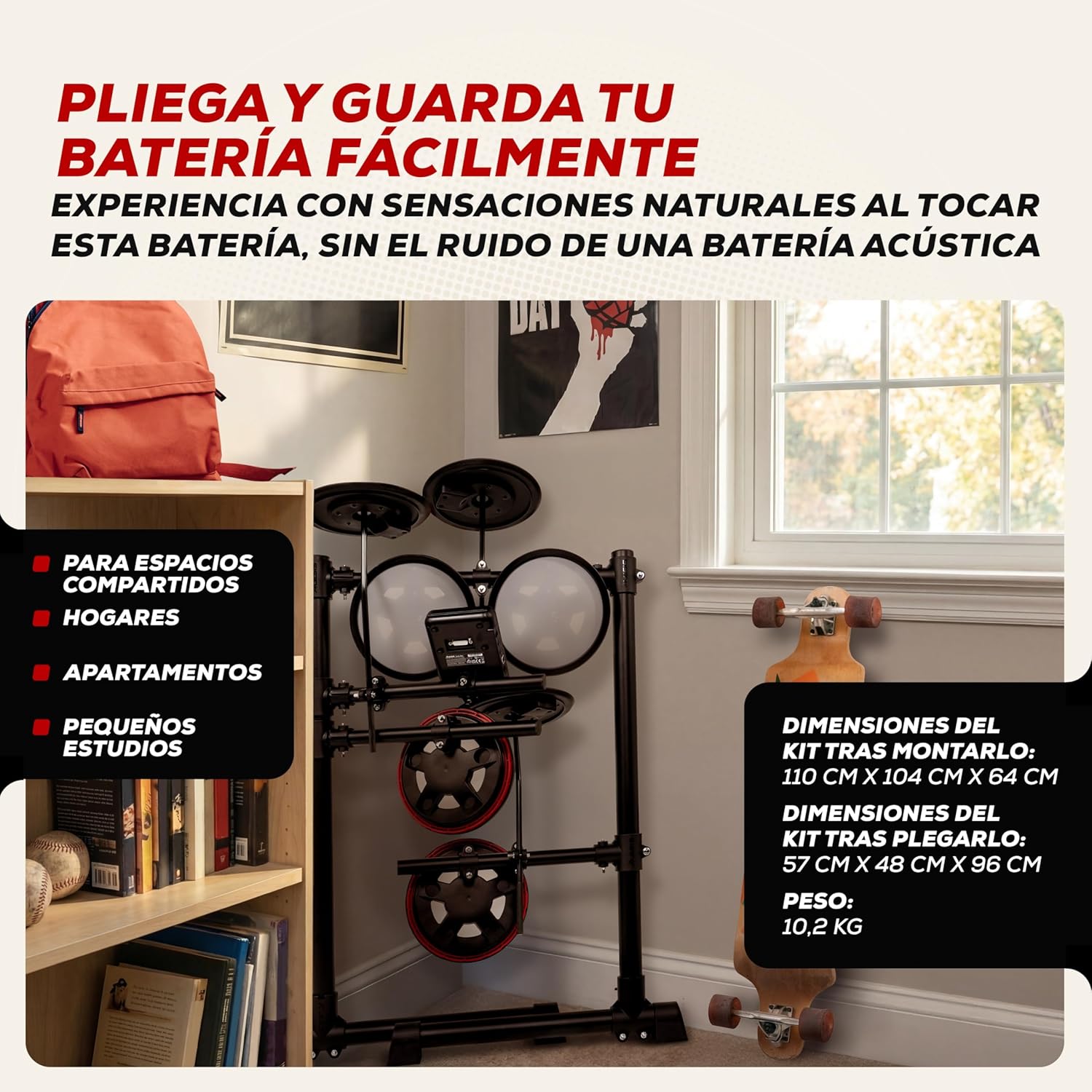 Imagen de Alesis Turbo Max Set de Batería Eléctronica con Parches de Malla Silenciosos de 8 Pulgadas, Lecciones de Percusión, Bluetooth y Accesorios