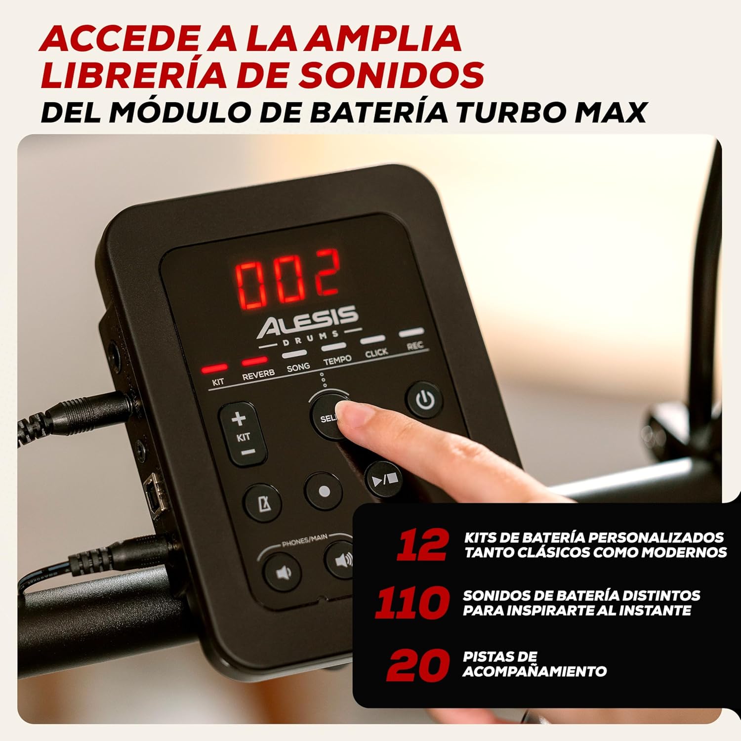 Imagen de Alesis Turbo Max Set de Batería Eléctronica con Parches de Malla Silenciosos de 8 Pulgadas, Lecciones de Percusión, Bluetooth y Accesorios