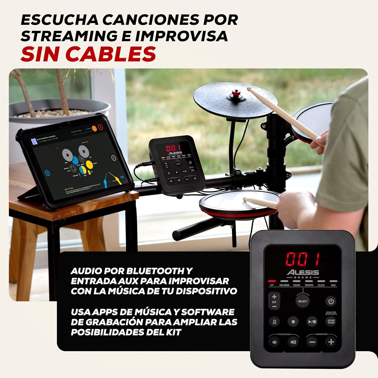 Imagen de Alesis Turbo Max Set de Batería Eléctronica con Parches de Malla Silenciosos de 8 Pulgadas, Lecciones de Percusión, Bluetooth y Accesorios