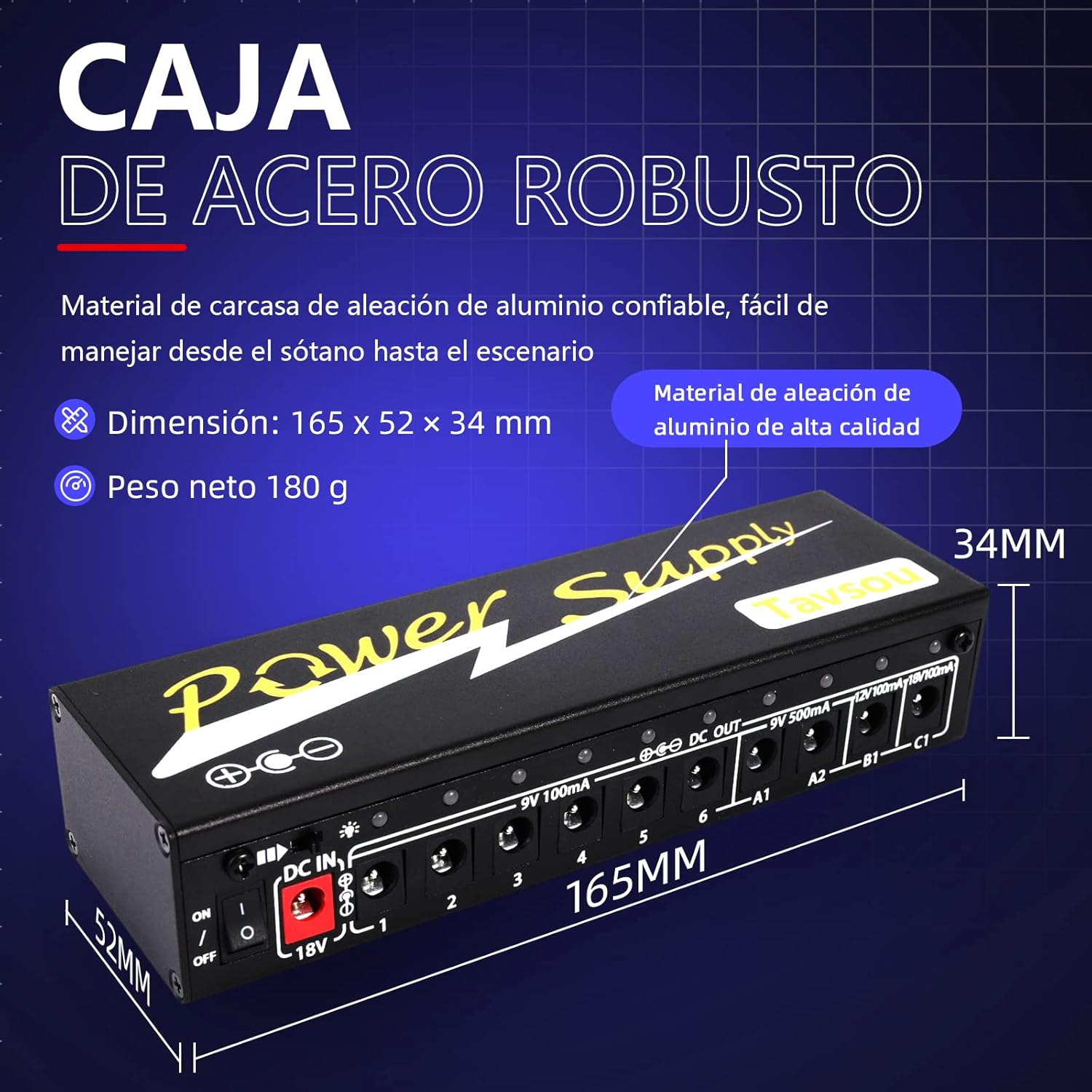 Imagen de Alimentación del Pedal de efecto de Guitarra con 10 Salidas de Corriente Continua Aisladas 9V / 12V / 18V EU Enchufe