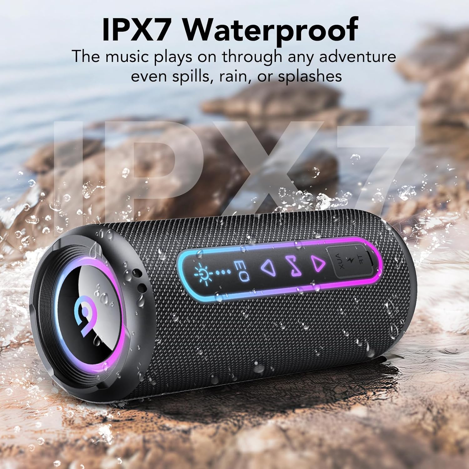 Imagen de Altavoz Bluetooth Potente 25W, Altavoz Bluetooth con Graves Duales, 24H Reproducción, 5 Modos RGB, Emparejamiento TWS, Impermeable IPX7, Soporte AUX/TF, Altavoz Portátil para Fiestas y Viajes