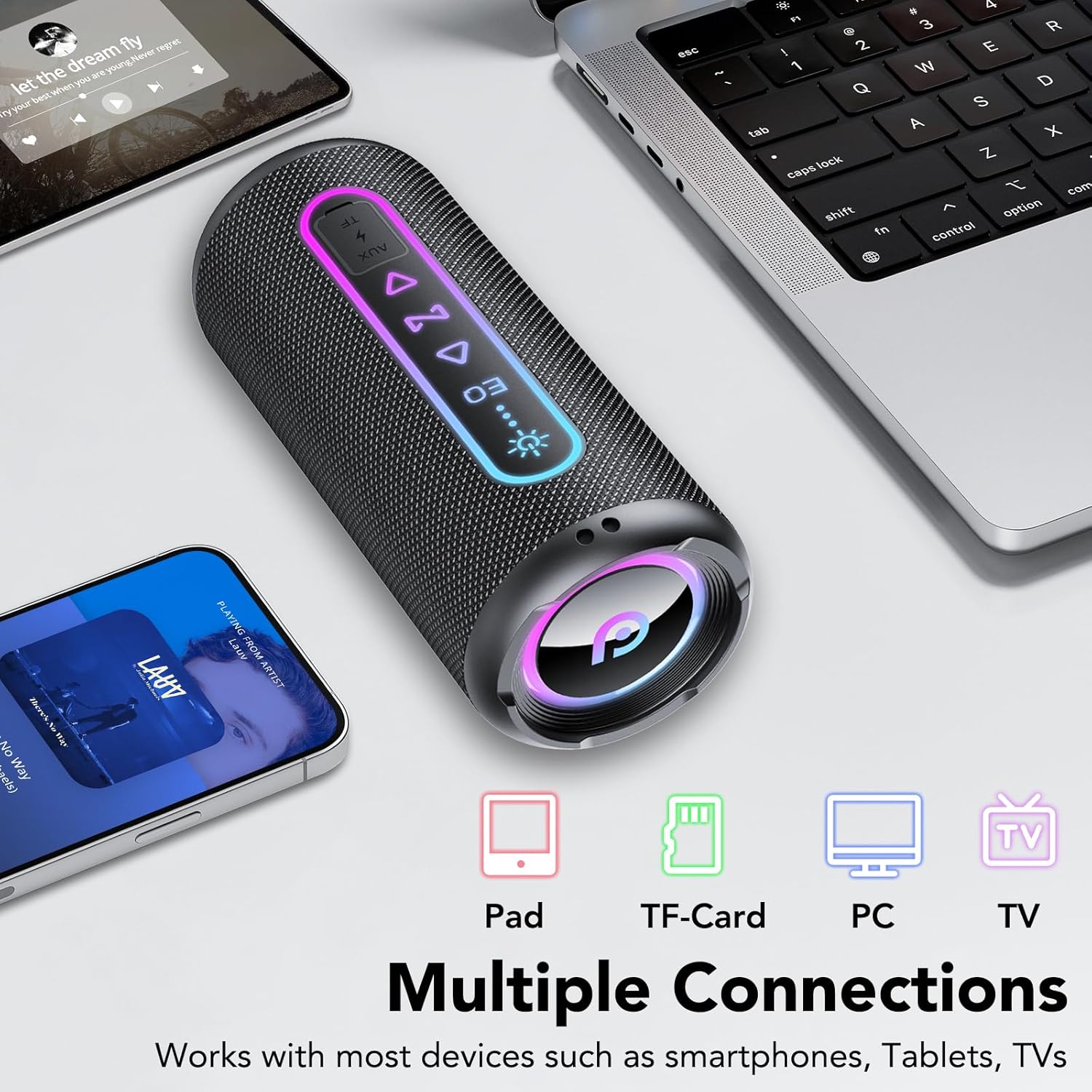 Imagen de Altavoz Bluetooth Potente 25W, Altavoz Bluetooth con Graves Duales, 24H Reproducción, 5 Modos RGB, Emparejamiento TWS, Impermeable IPX7, Soporte AUX/TF, Altavoz Portátil para Fiestas y Viajes