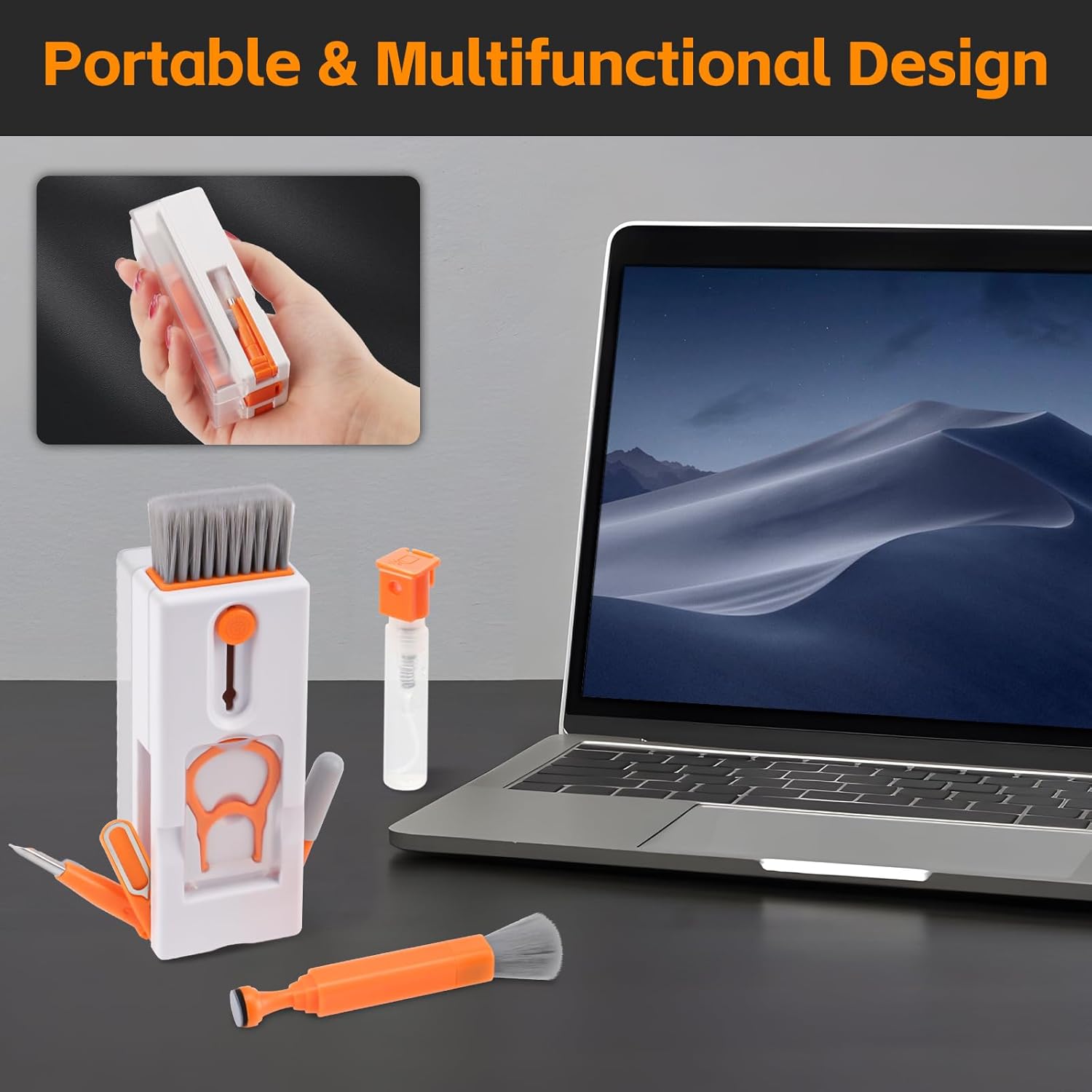 Imagen de Alyvisun Kit Limpieza Teclado, 11 en 1 Kit Limpieza PC Multifuncional, Cepillo de Limpiador Teclado con Extractor de Teclas, para Laptop, Teléfonos, Auriculares