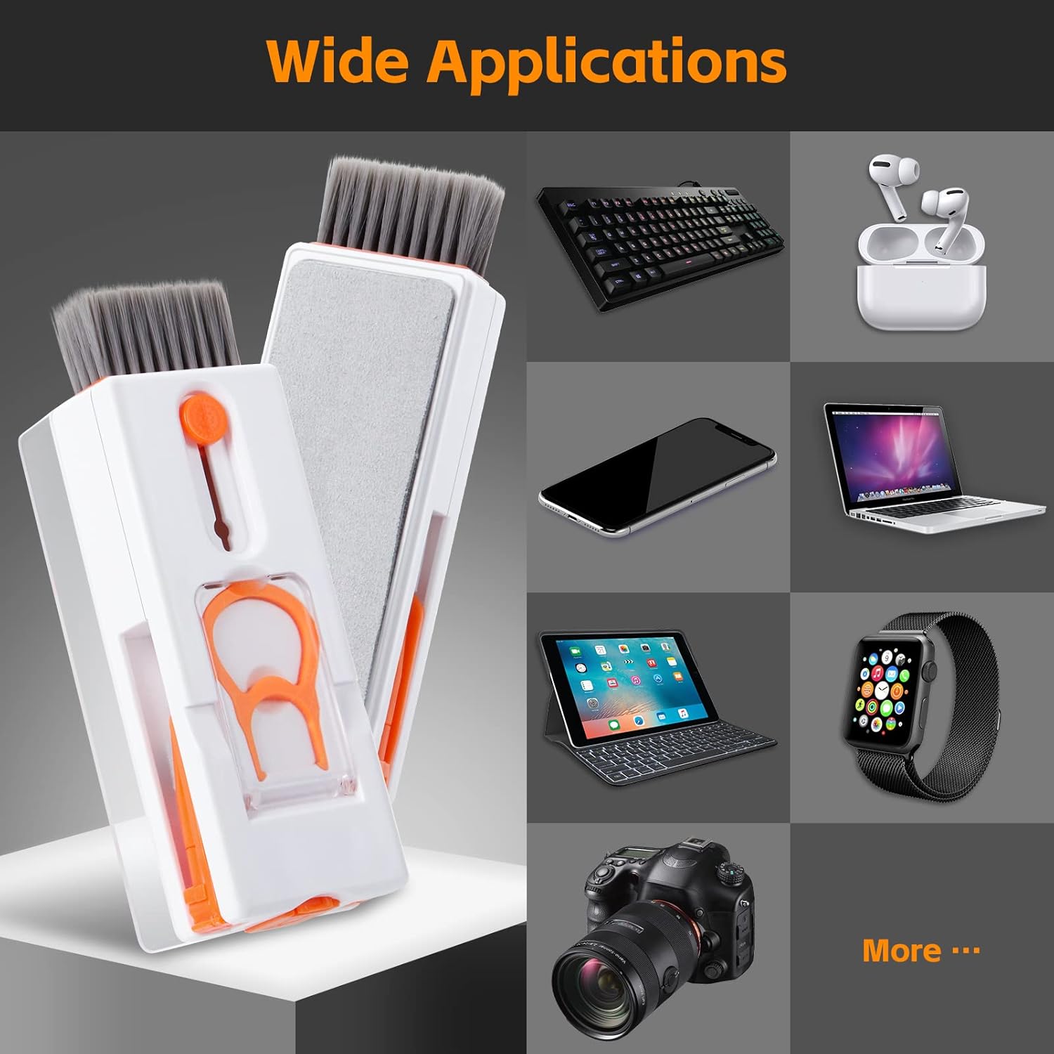 Imagen de Alyvisun Kit Limpieza Teclado, 11 en 1 Kit Limpieza PC Multifuncional, Cepillo de Limpiador Teclado con Extractor de Teclas, para Laptop, Teléfonos, Auriculares