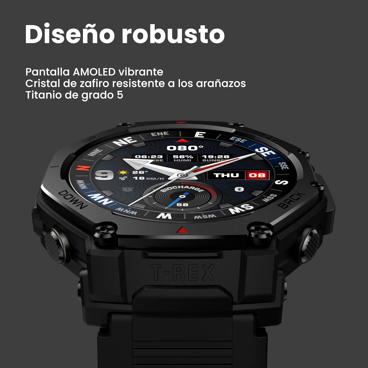 Imagen de Amazfit T-Rex 3 Pro Reloj Inteligente Deportivo para Hombre, Pantalla AMOLED de Zafiro, Bisel de Titanio, GPS de Banda Dual, Mapas Sin Conexión, Linterna Incorporada, para Android iPhone