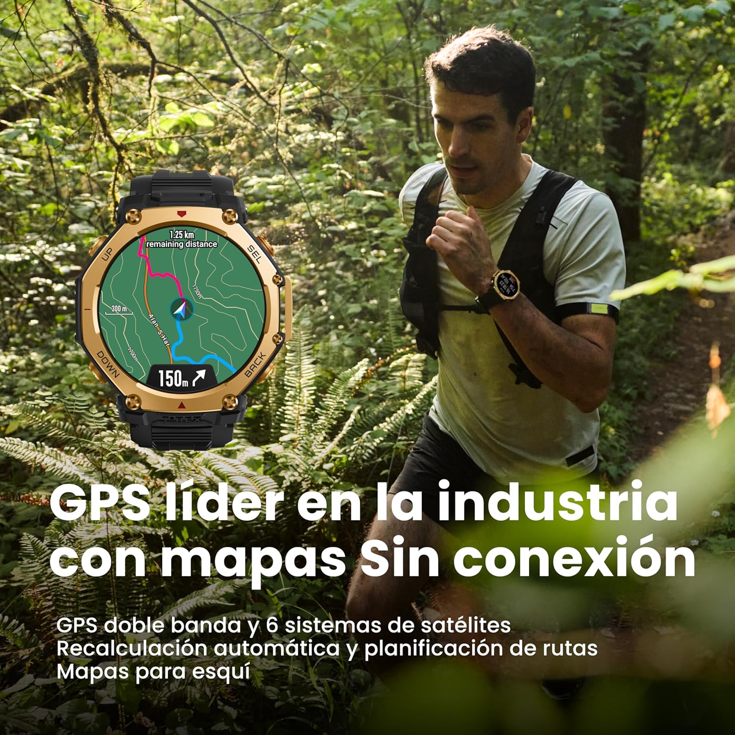 Imagen de Amazfit T-Rex 3 Pro Reloj Inteligente Deportivo para Hombre, Pantalla AMOLED de Zafiro, Bisel de Titanio, GPS de Banda Dual, Mapas Sin Conexión, Linterna Incorporada, para Android iPhone