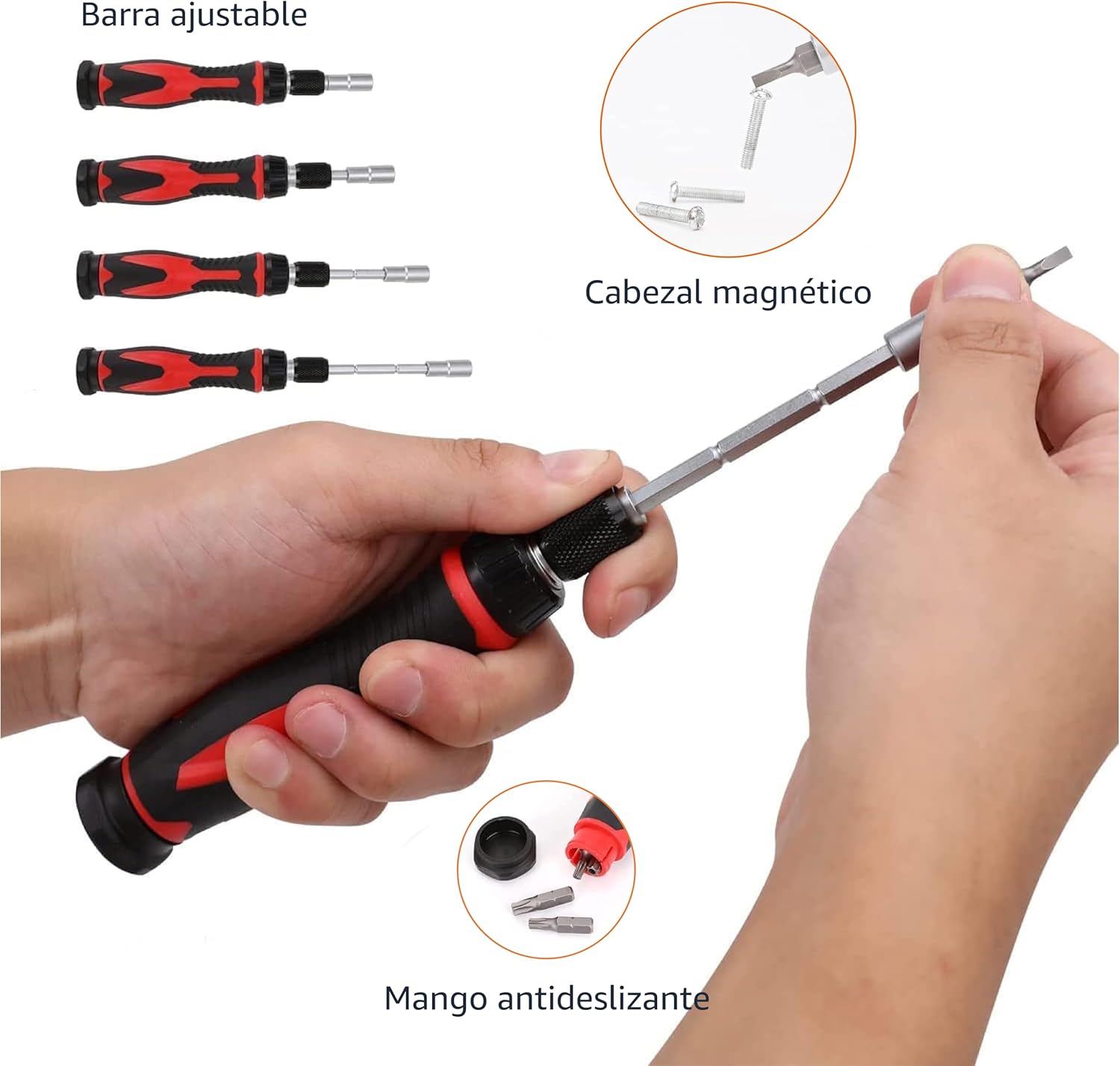 Imagen de Amazon Basics Juego de magnético destornillador de precisión electrónico y carraca de 73 Unidad, magnético, Negro, Rojo, Plateado