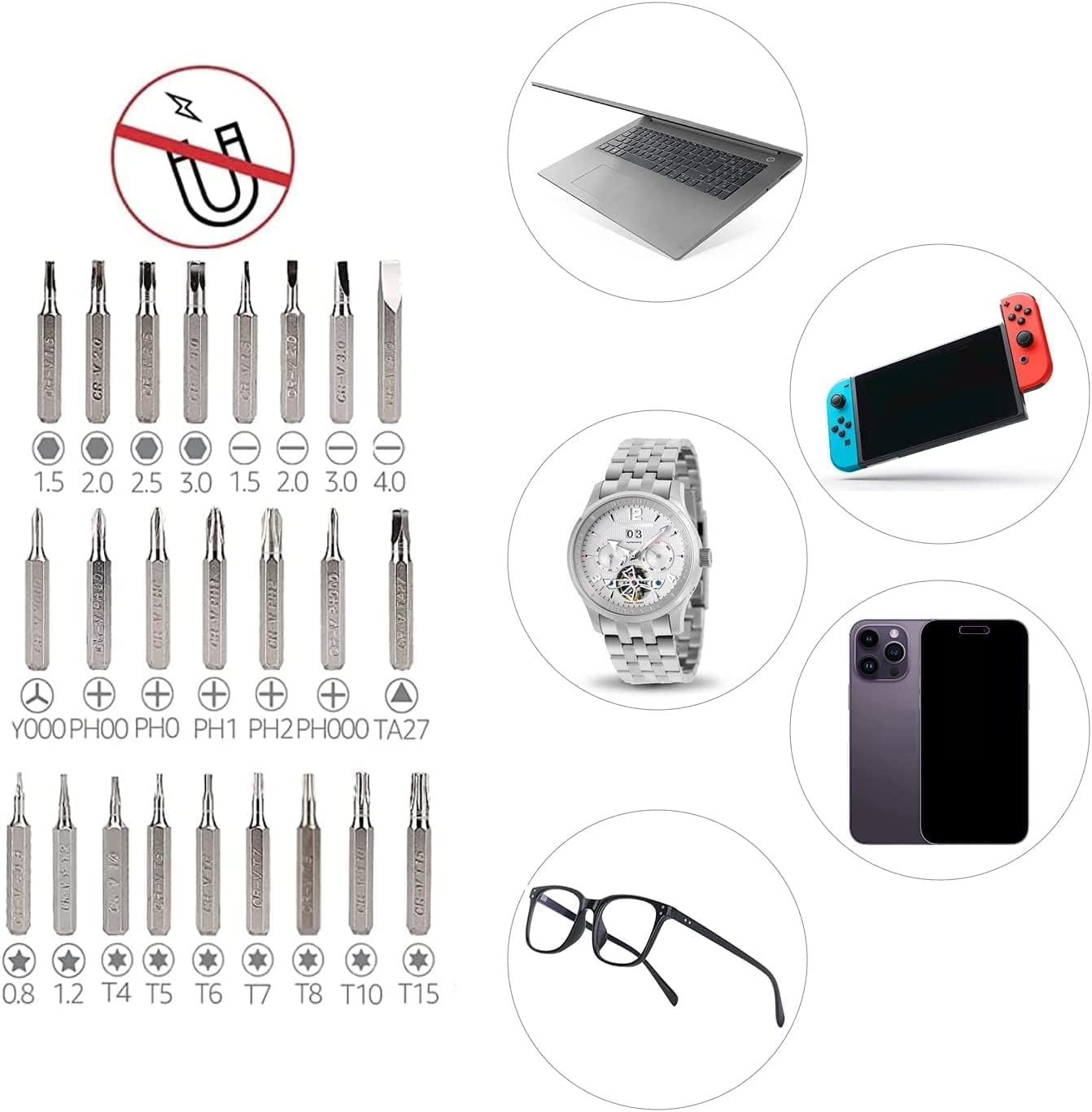 Imagen de Amazon Basics Juego de magnético destornillador de precisión electrónico y carraca de 73 Unidad, magnético, Negro, Rojo, Plateado