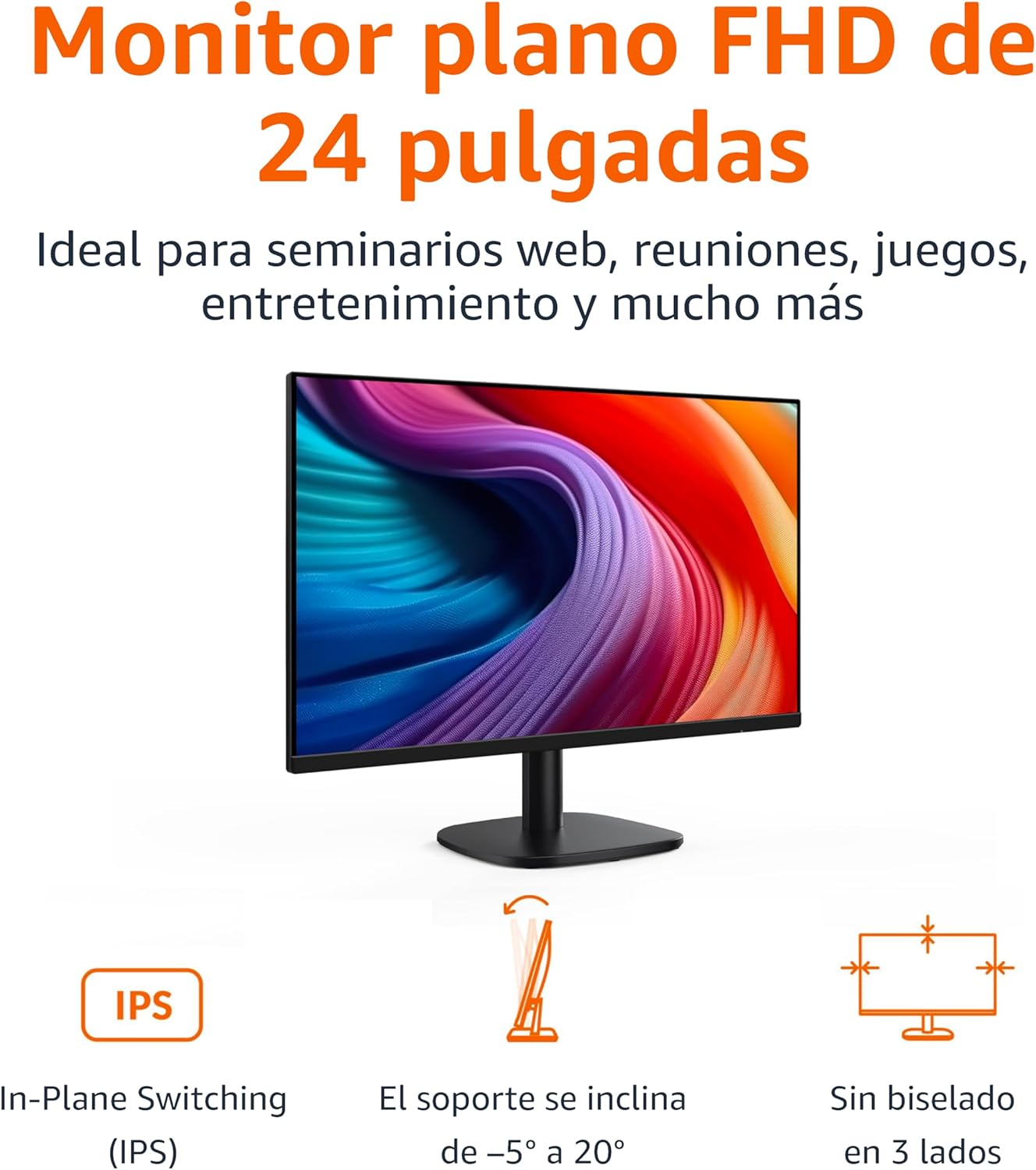 Imagen de Amazon Basics Monitor de 24"/61 cm, FHD 1080p, MAX 100 Hz, Compatible con VESA, Altavoces Integrados, Negro