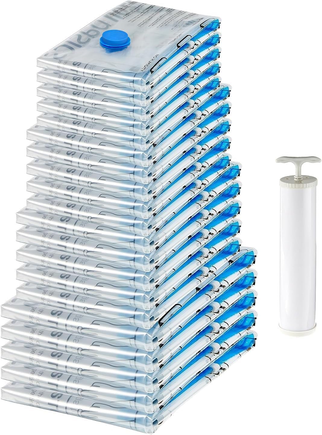 Imagen de Amazon Basics Paquete de 6 bolsas de vacío para almacenamiento de ropa, incluyen bomba manual de vacío, con cremallera, tamaño extragrande,Jumbo, Transparente