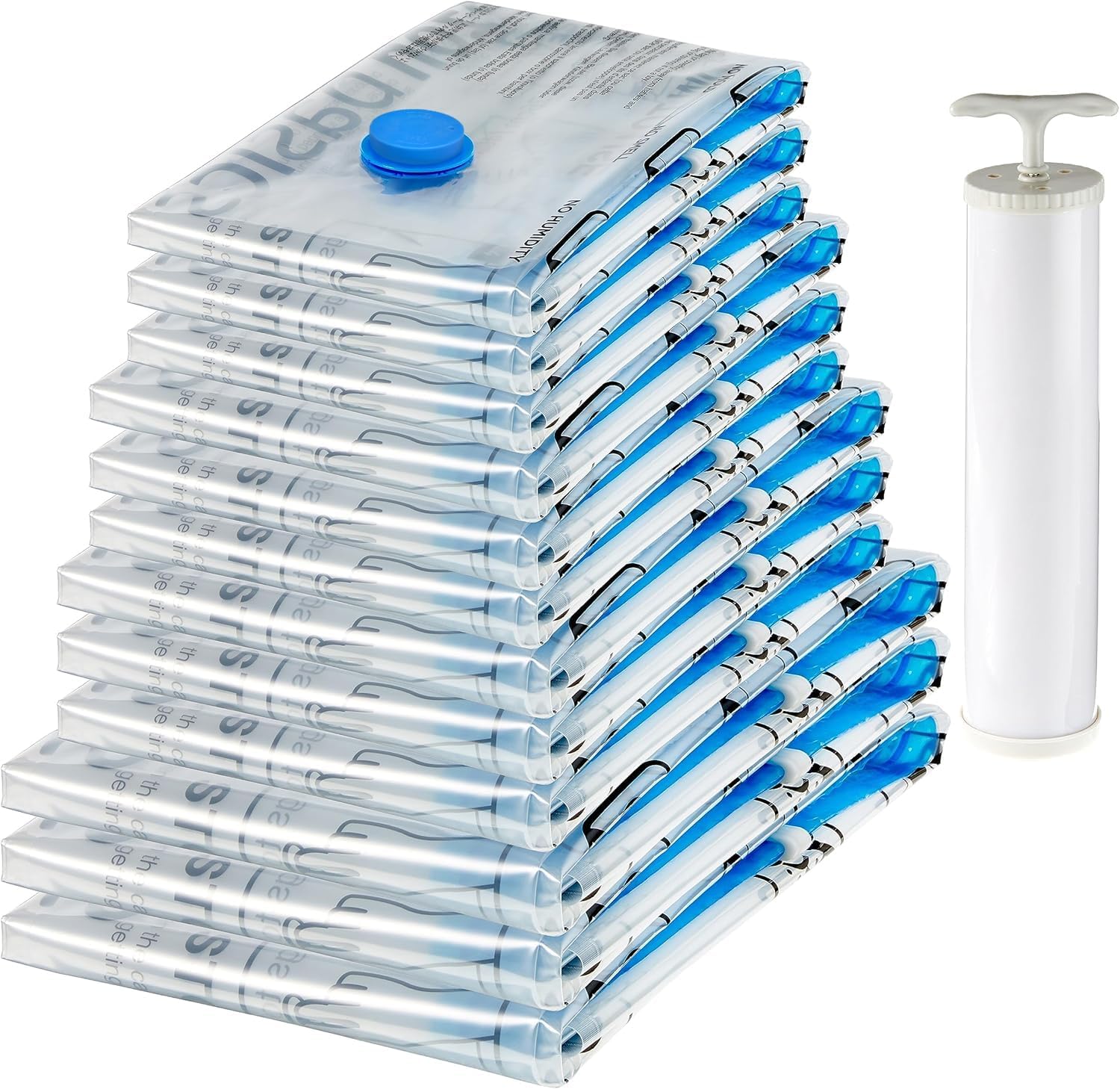Imagen de Amazon Basics Paquete de 6 bolsas de vacío para almacenamiento de ropa, incluyen bomba manual de vacío, con cremallera, tamaño extragrande,Jumbo, Transparente