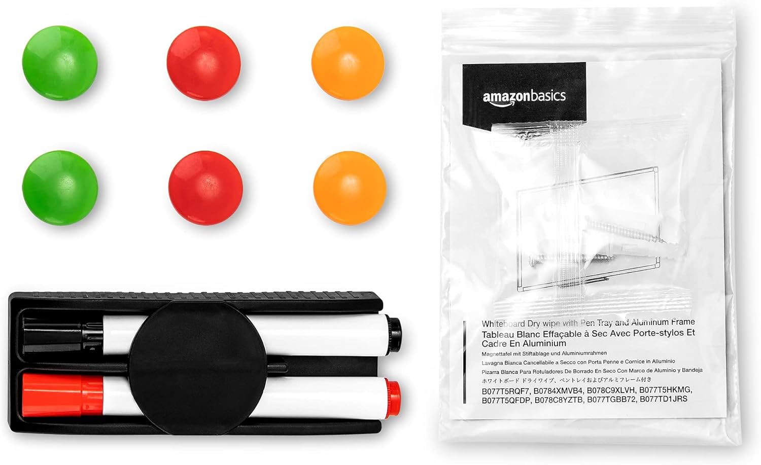 Imagen de Amazon Basics pizarra magnética blanca con bandeja para rotuladores, borrado en seco, marco de aluminio, tablón de anuncios magnético, montaje en pared; para hogar, oficina y escuela, 150 x 100cm