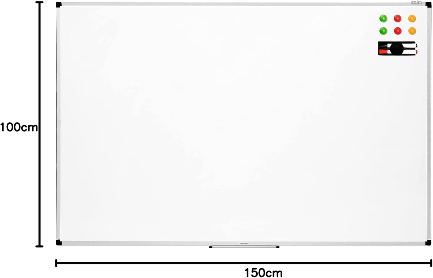 Imagen de Amazon Basics pizarra magnética blanca con bandeja para rotuladores, borrado en seco, marco de aluminio, tablón de anuncios magnético, montaje en pared; para hogar, oficina y escuela, 150 x 100cm