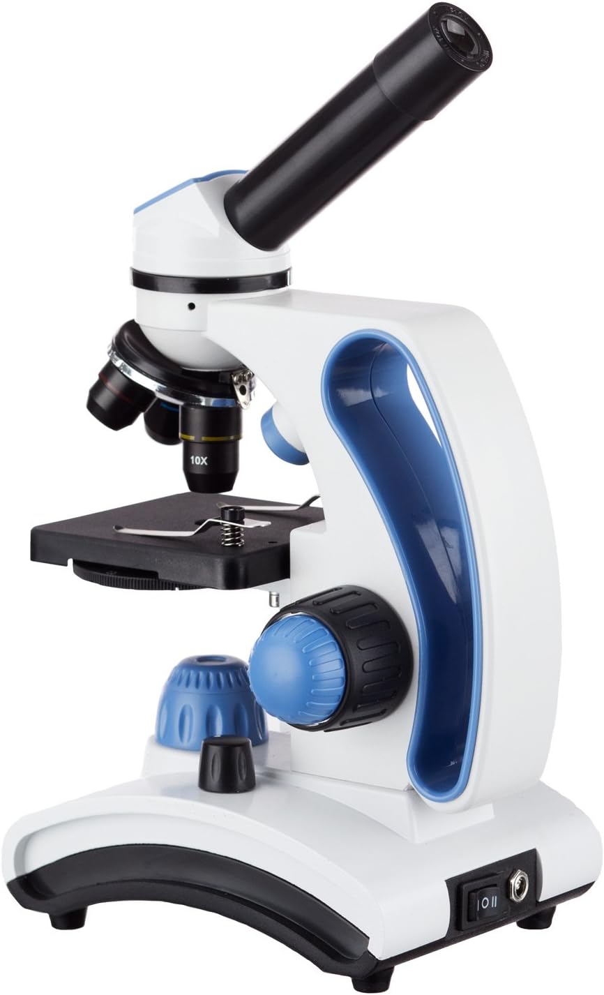 Imagen de AmScope M162C-2L-PB10 Microscopio escolar de metal con lente de cristal y 2 luces, 40x - 1000x