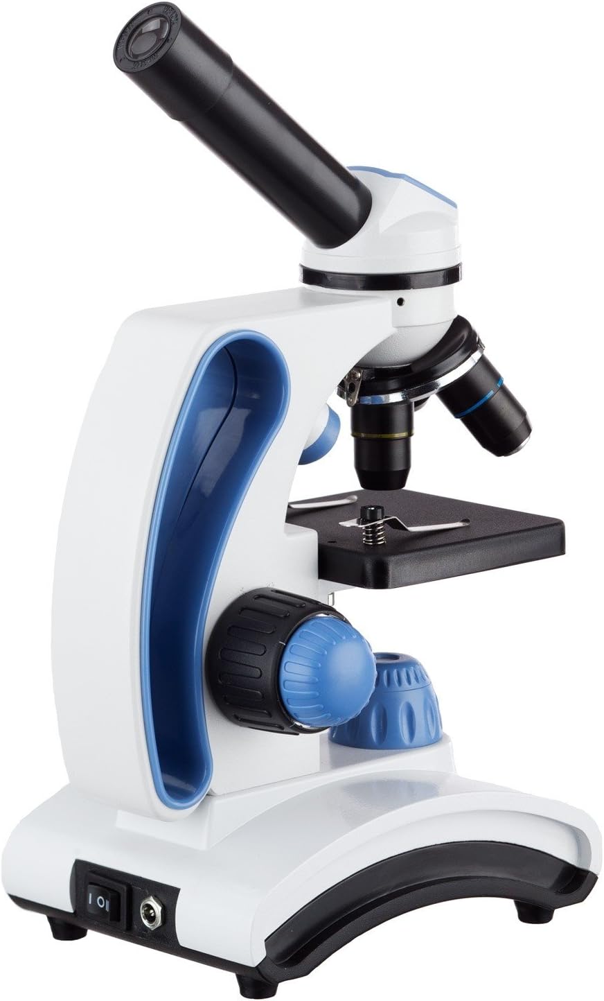 Imagen de AmScope M162C-2L-PB10 Microscopio escolar de metal con lente de cristal y 2 luces, 40x - 1000x