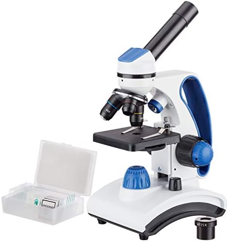 Imagen de AmScope M162C-2L-PB10 Microscopio escolar de metal con lente de cristal y 2 luces, 40x - 1000x