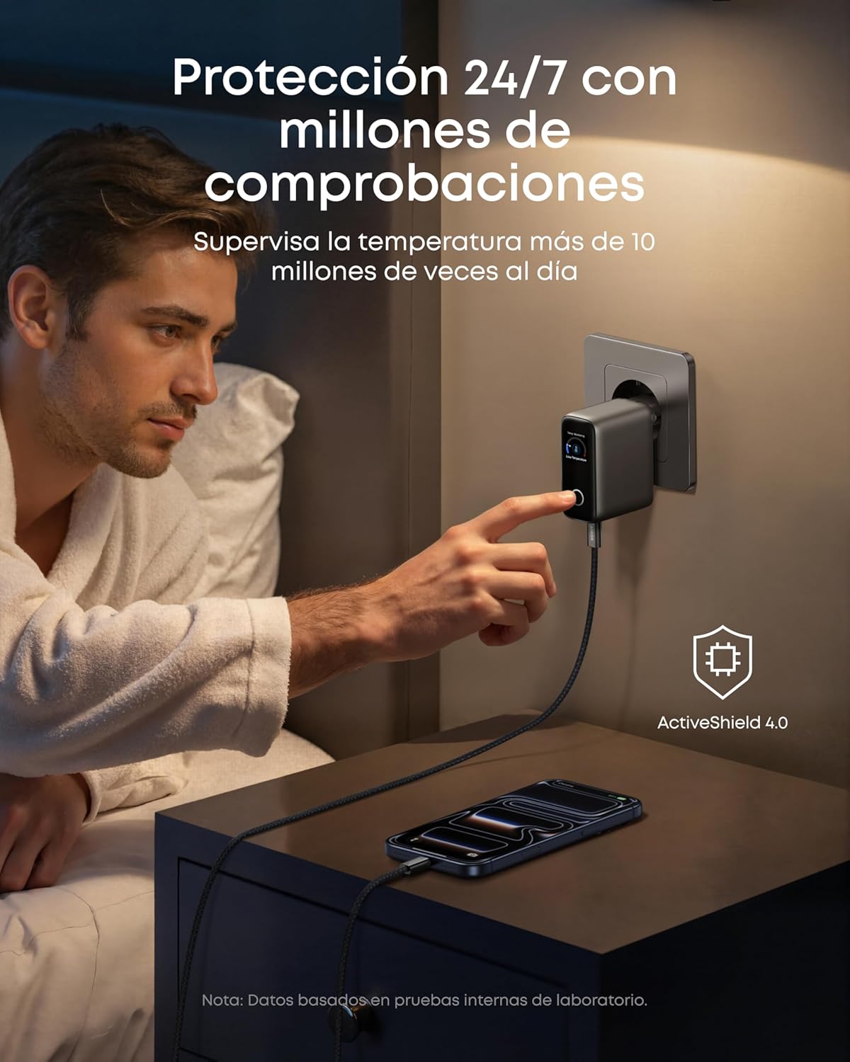 Imagen de Anker Cargador USB C 100 W, Cargador de Pared GAN Compacto de 3 Puertos, Pantalla Inteligente, Control por Toque, Compatible con MacBook, iPad, Series iPhone 17/16/15