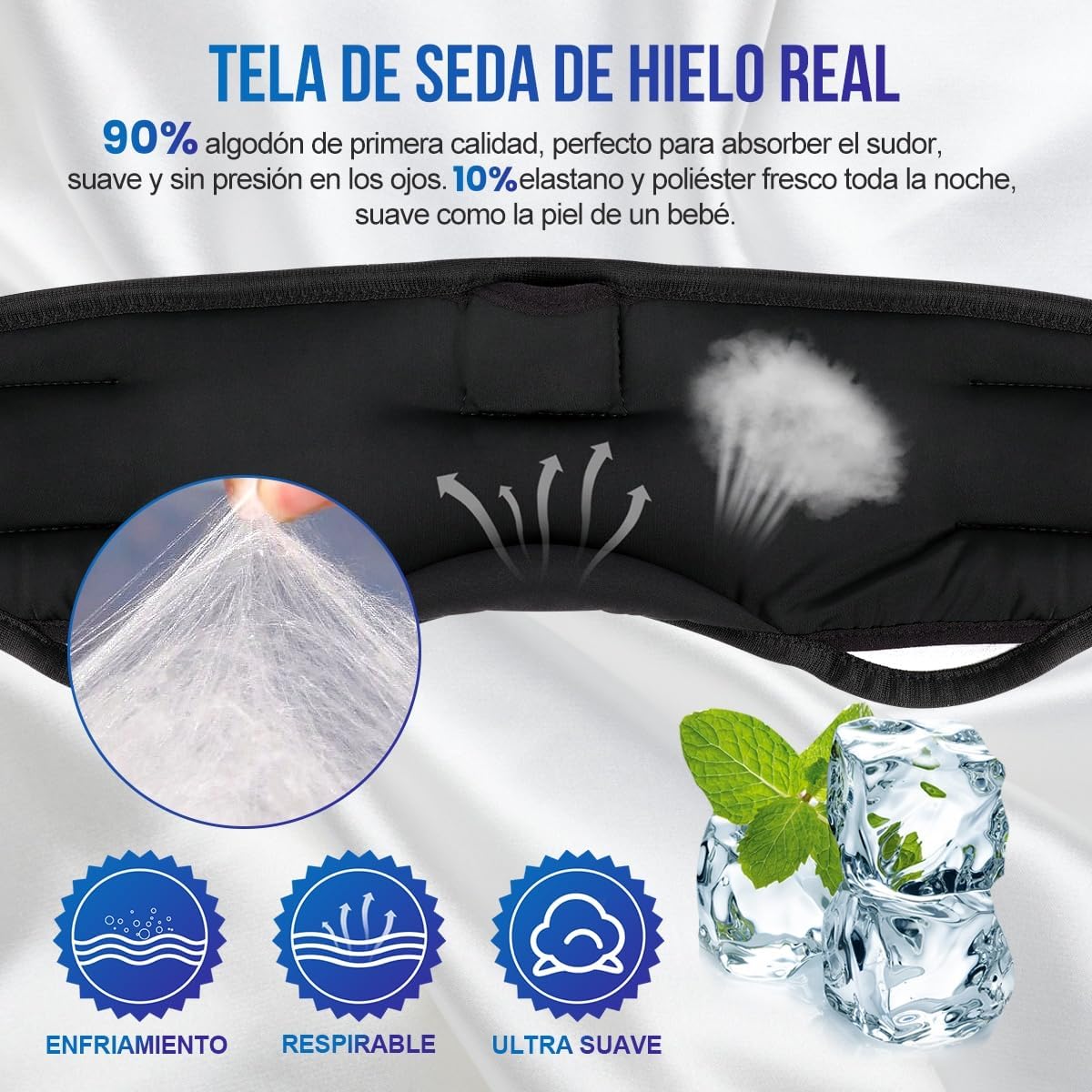 Imagen de Antifaz para Dormir Auriculares Bluetooth Diadema, Antifaces para Dormir Verano de Lado Antifaz Seda para Oficina, Viajes Aéreos, ASMR,Gadgets Tecnológicos Geniales, (Negro)