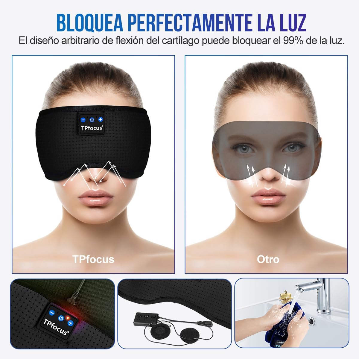 Imagen de Antifaz para Dormir Auriculares Bluetooth Diadema, Antifaces para Dormir Verano de Lado Antifaz Seda para Oficina, Viajes Aéreos, ASMR,Gadgets Tecnológicos Geniales, (Negro)