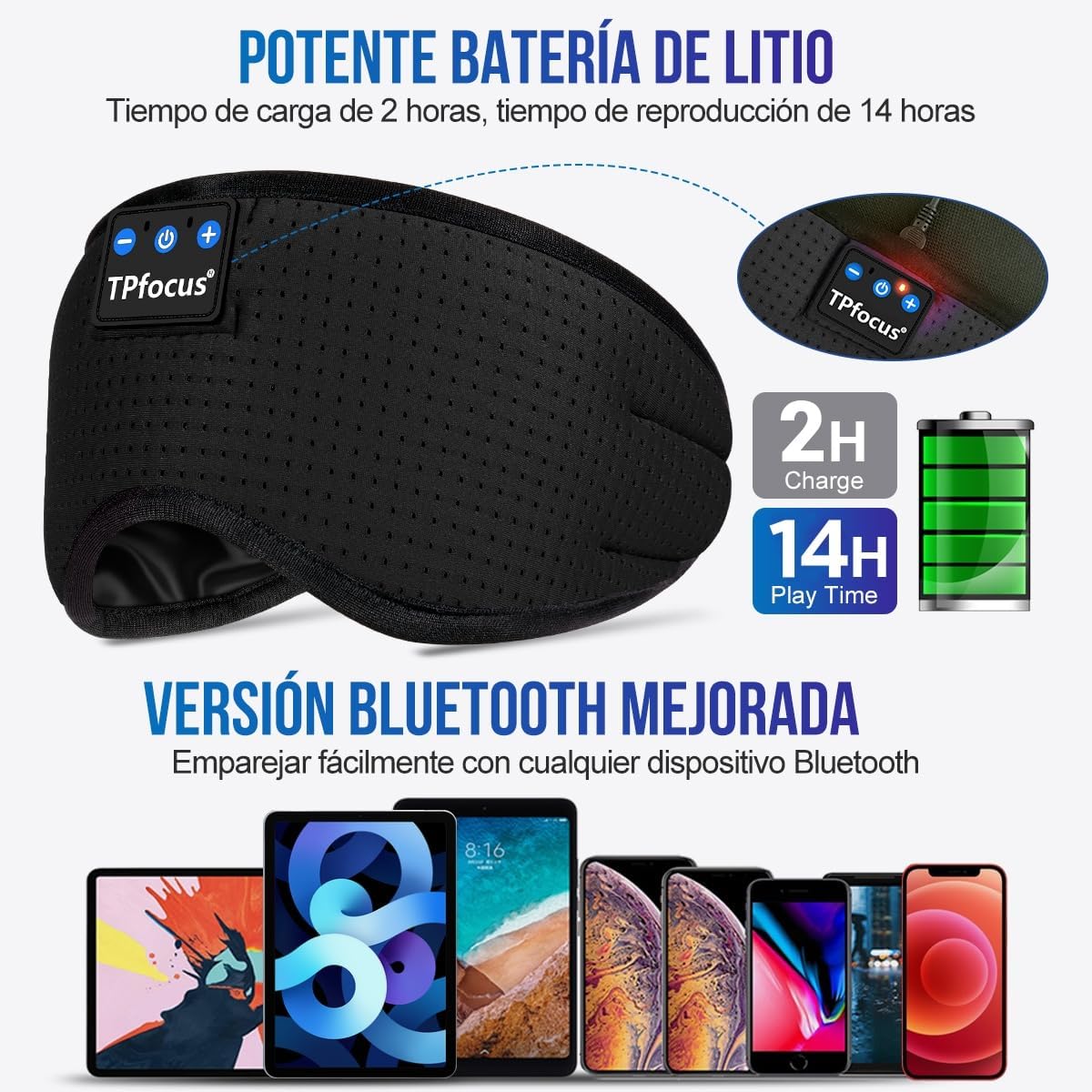 Imagen de Antifaz para Dormir Auriculares Bluetooth Diadema, Antifaces para Dormir Verano de Lado Antifaz Seda para Oficina, Viajes Aéreos, ASMR,Gadgets Tecnológicos Geniales, (Negro)