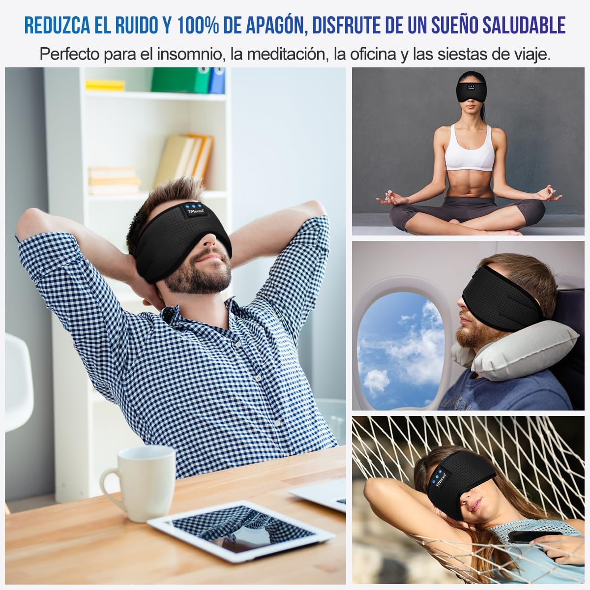 Imagen de Antifaz para Dormir Auriculares Bluetooth Diadema, Antifaces para Dormir Verano de Lado Antifaz Seda para Oficina, Viajes Aéreos, ASMR,Gadgets Tecnológicos Geniales, (Negro)