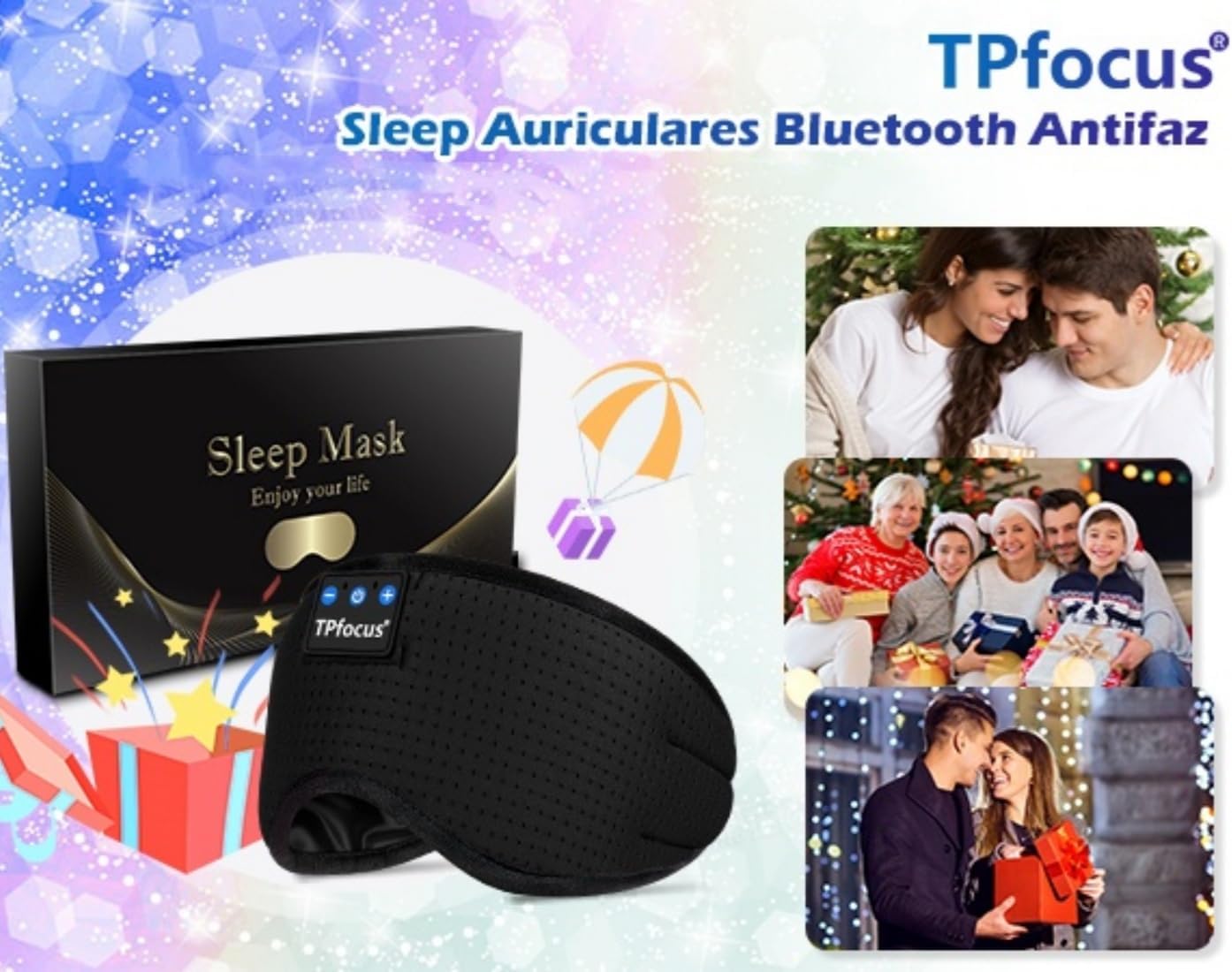 Imagen de Antifaz para Dormir Auriculares Bluetooth Diadema, Antifaces para Dormir Verano de Lado Antifaz Seda para Oficina, Viajes Aéreos, ASMR,Gadgets Tecnológicos Geniales, (Negro)