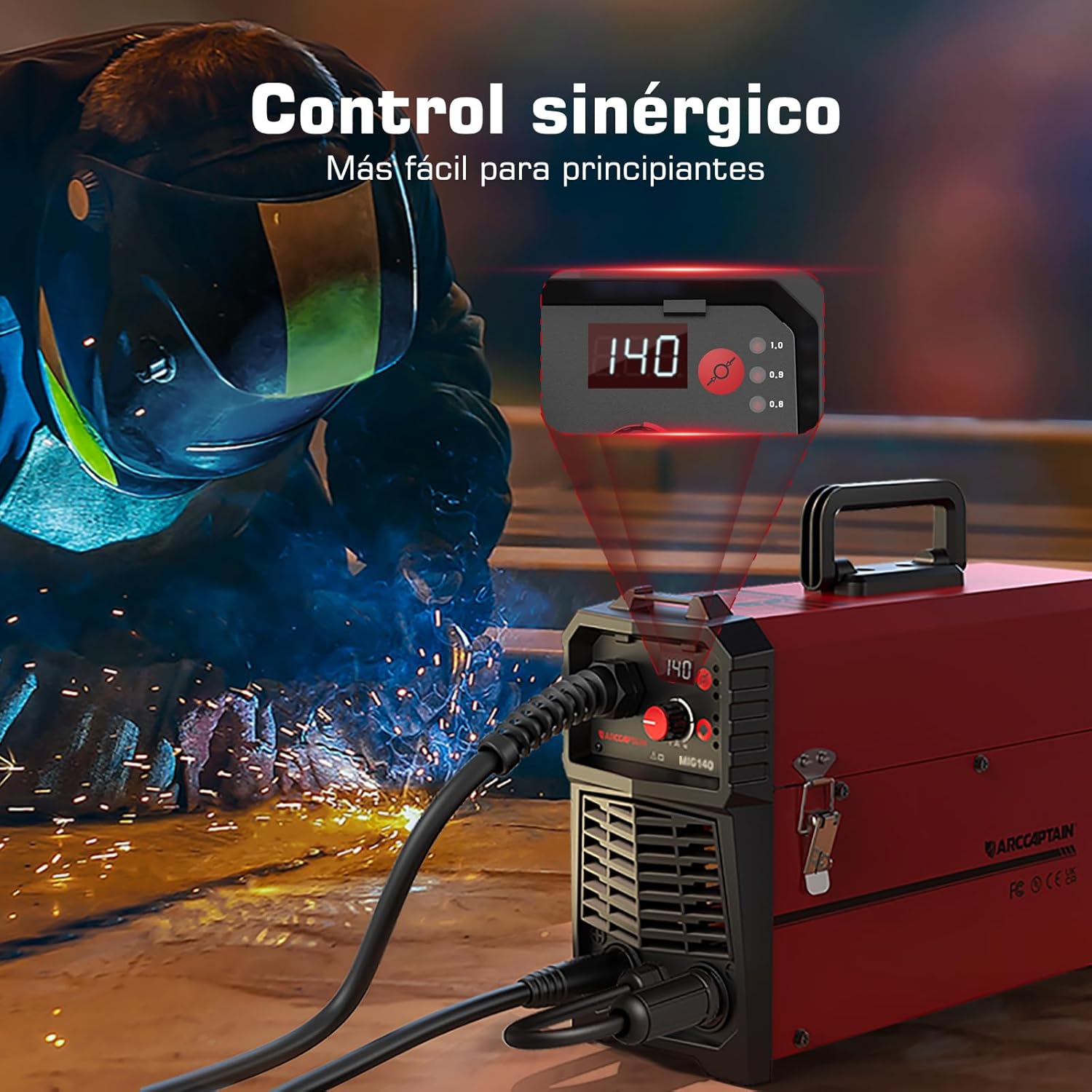 Imagen de ARCCAPTAIN Maquina de Soldar Hilo con 140A, 4 en 1 Soldador de Hilo Sin Gas MIG para FLUX alambre tubular/Gas MIG/MMA E-Hand/LIFT TIG, Soldador Inverter IGBT de 230V