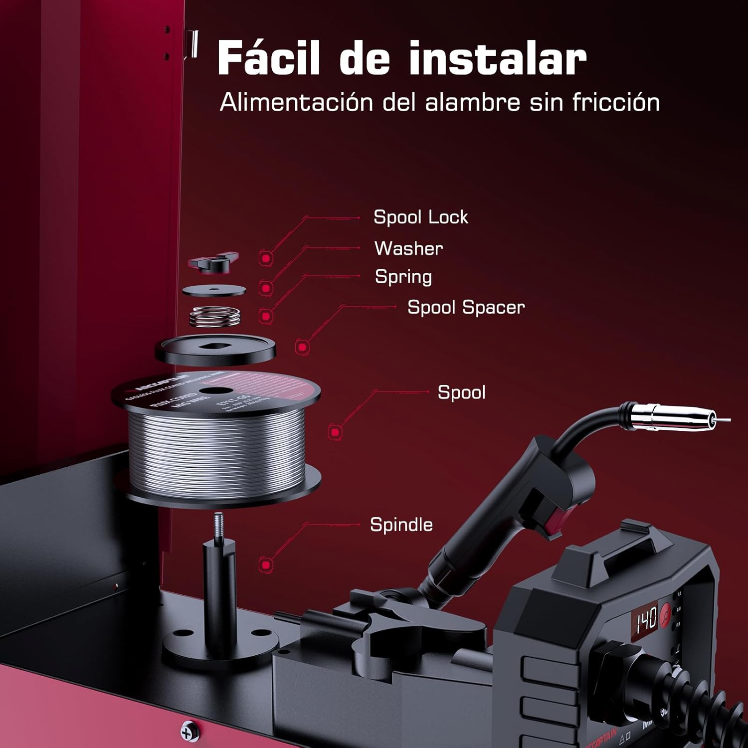 Imagen de ARCCAPTAIN Maquina de Soldar Hilo con 140A, 4 en 1 Soldador de Hilo Sin Gas MIG para FLUX alambre tubular/Gas MIG/MMA E-Hand/LIFT TIG, Soldador Inverter IGBT de 230V