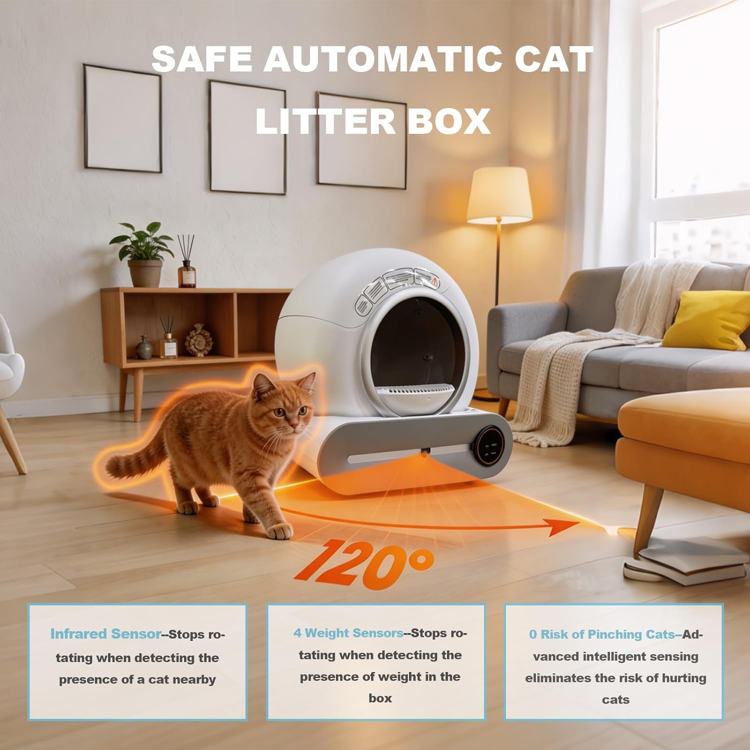 Imagen de Arenero Automatico Gatos, Arenero Electrico para Gatos con Eliminación de Olores, Control de App Sensor de Infrarrojos Silencioso con Múltiples Gatos