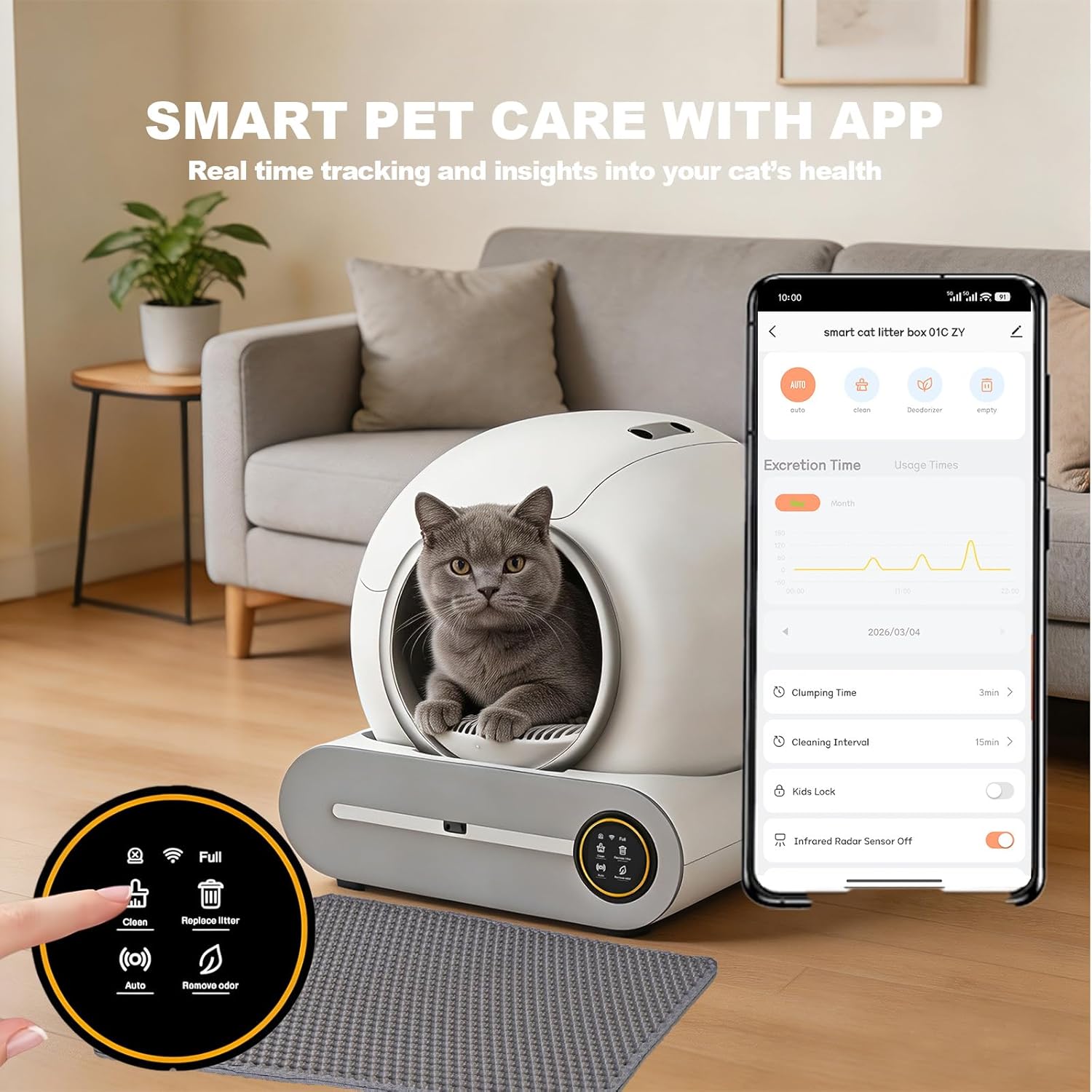 Imagen de Arenero Automatico Gatos, Arenero Electrico para Gatos con Eliminación de Olores, Control de App Sensor de Infrarrojos Silencioso con Múltiples Gatos