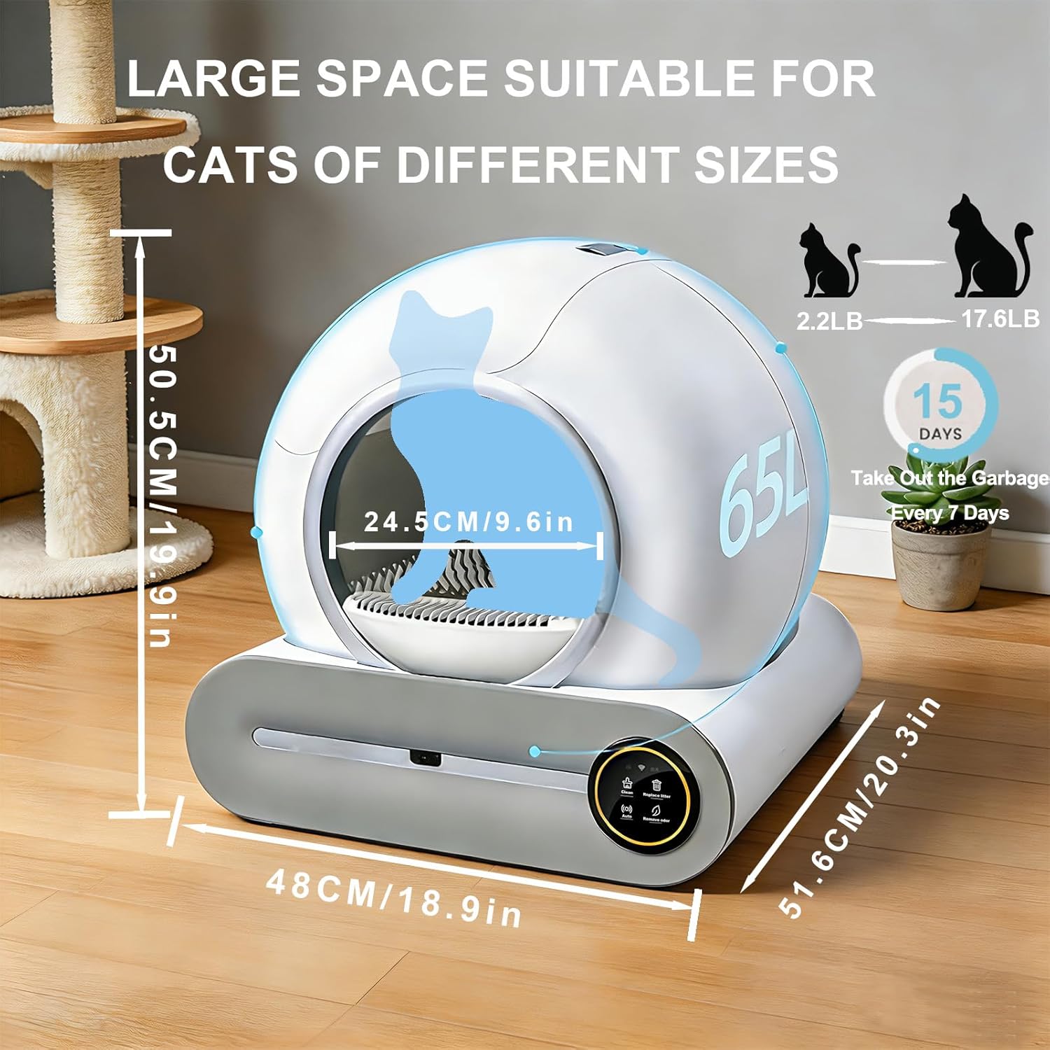 Imagen de Arenero Automatico Gatos, Arenero Electrico para Gatos con Eliminación de Olores, Control de App Sensor de Infrarrojos Silencioso con Múltiples Gatos
