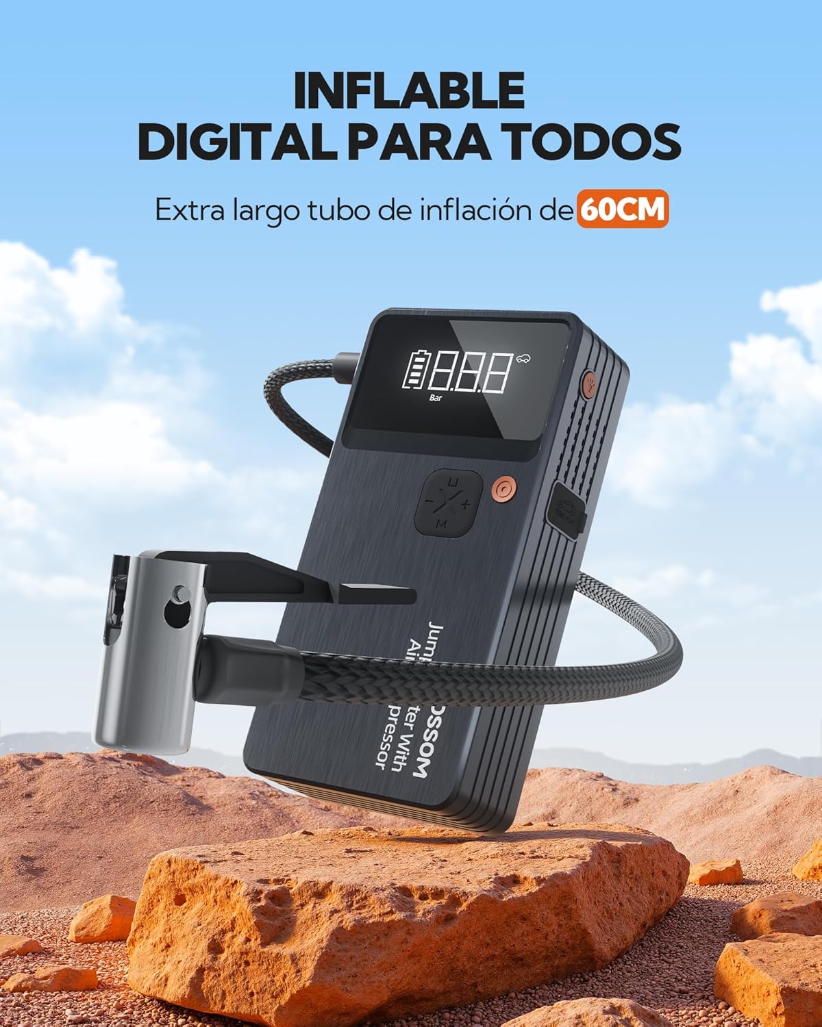 Imagen de Arrancador de Baterías de Coche,Booster para Coche con Compresor de Aire Portátil 7en1,Arranque de Batería con Inflador para vehículo de 12000 mAh,Kit de Emergencia del Conductor con Linterna LED