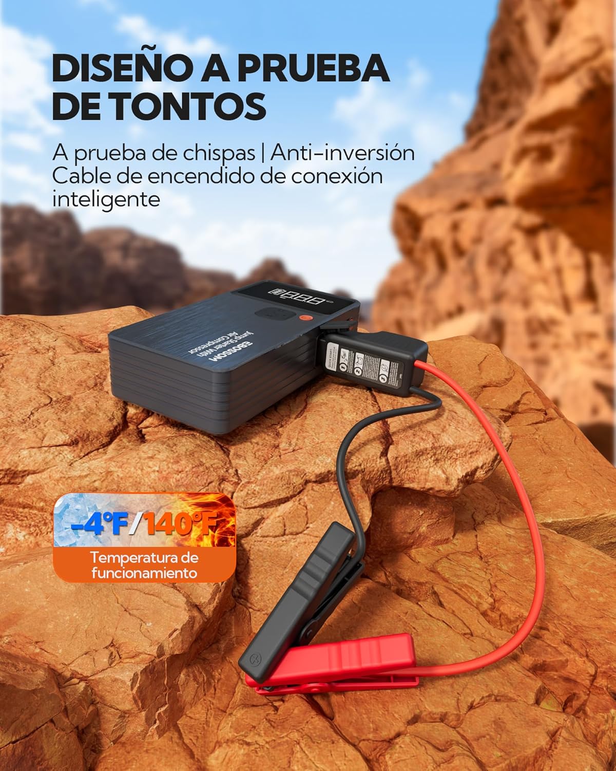 Imagen de Arrancador de Baterías de Coche,Booster para Coche con Compresor de Aire Portátil 7en1,Arranque de Batería con Inflador para vehículo de 12000 mAh,Kit de Emergencia del Conductor con Linterna LED