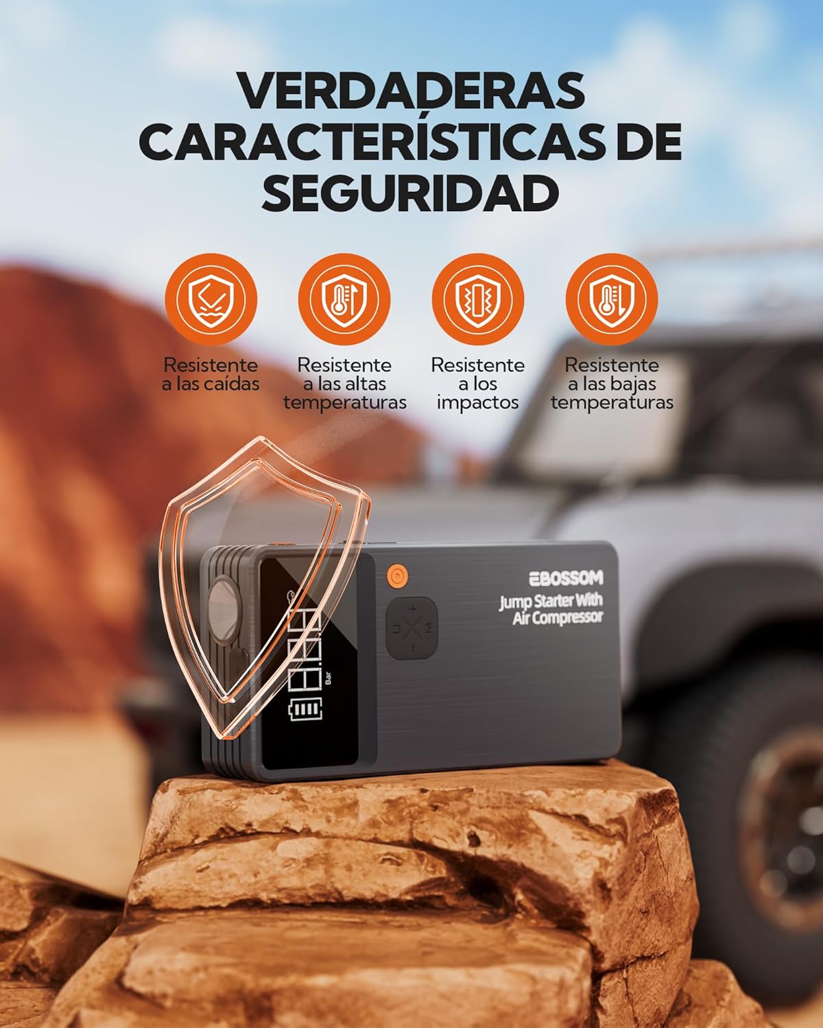Imagen de Arrancador de Baterías de Coche,Booster para Coche con Compresor de Aire Portátil 7en1,Arranque de Batería con Inflador para vehículo de 12000 mAh,Kit de Emergencia del Conductor con Linterna LED
