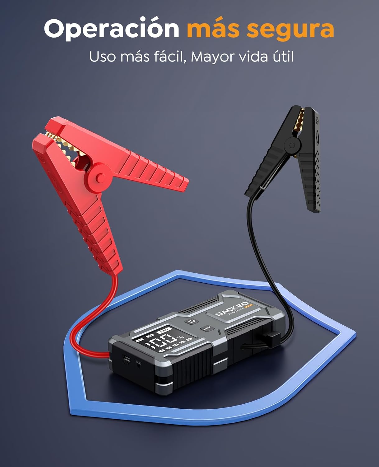 Imagen de Arrancador de Coches 8000A, Arrancador de Baterías de Coches 12V (para 9.0L de Gasolina o 7.0L de Diésel) Jump Starter con Cables Integrados, Linterna LED de Emergencia, Espera Larga, Carga Rápida