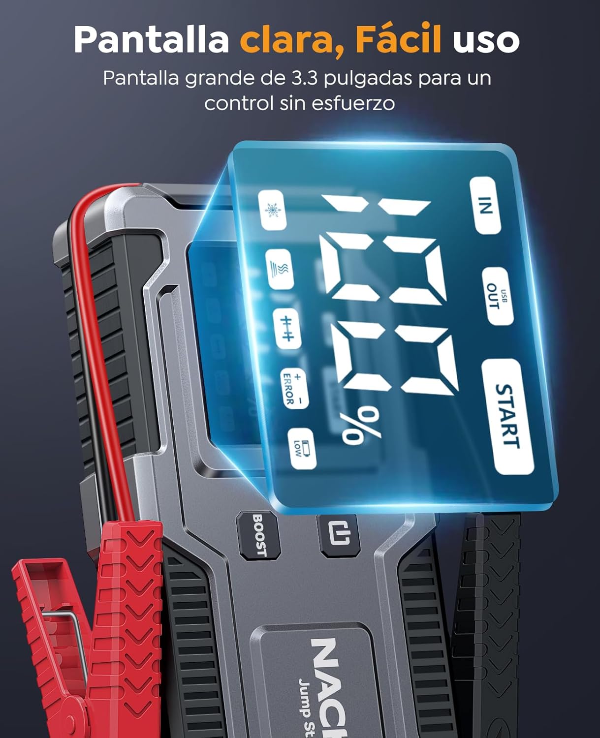 Imagen de Arrancador de Coches 8000A, Arrancador de Baterías de Coches 12V (para 9.0L de Gasolina o 7.0L de Diésel) Jump Starter con Cables Integrados, Linterna LED de Emergencia, Espera Larga, Carga Rápida