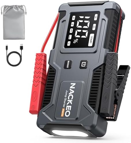 Imagen de Arrancador de Coches 8000A, Arrancador de Baterías de Coches 12V (para 9.0L de Gasolina o 7.0L de Diésel) Jump Starter con Cables Integrados, Linterna LED de Emergencia, Espera Larga, Carga Rápida