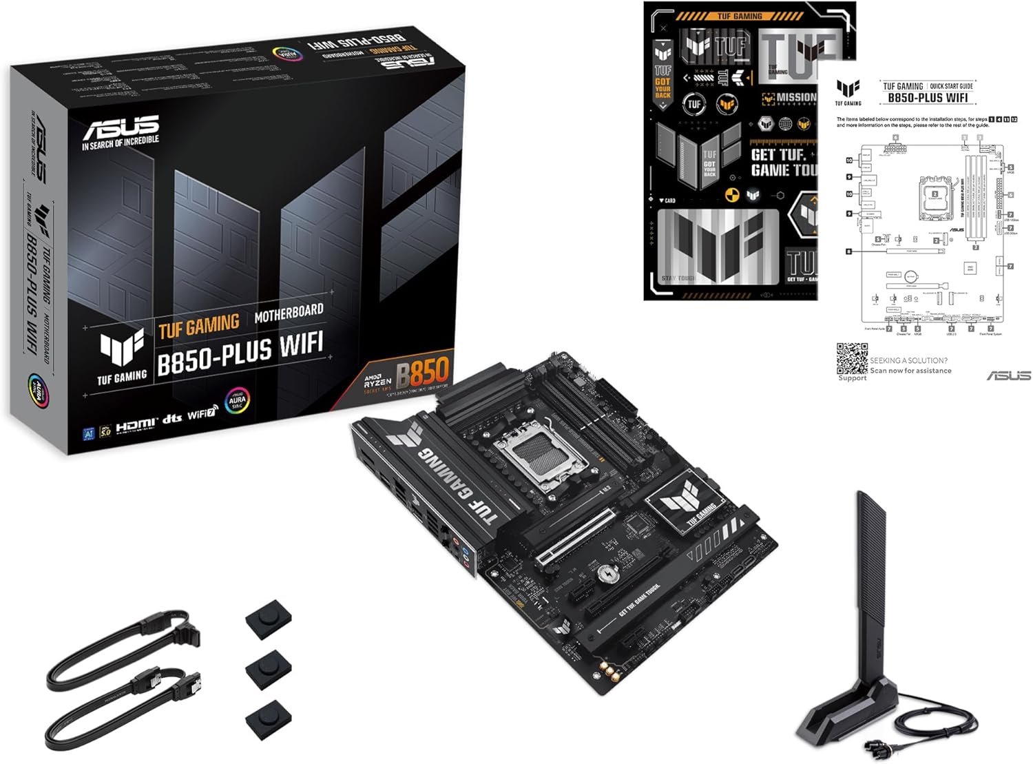 Imagen de ASUS TUF GAMING B850-PLUS WIFI - Placa base AMD ATX, 14+2+1 etapas de potencia DrMOS 80A, DDR5, PCIe 5.0, 3 ranuras M.2, WiFi 7, Realtek 2.5Gb Ethernet, DisplayPort, HDMI, USB 20Gbps Tipo-C, Aura Sync