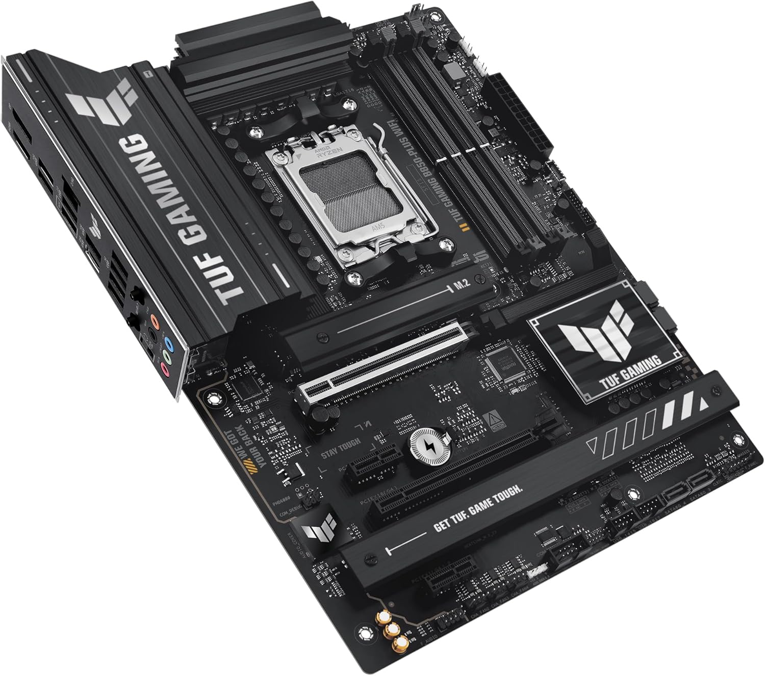 Imagen de ASUS TUF GAMING B850-PLUS WIFI - Placa base AMD ATX, 14+2+1 etapas de potencia DrMOS 80A, DDR5, PCIe 5.0, 3 ranuras M.2, WiFi 7, Realtek 2.5Gb Ethernet, DisplayPort, HDMI, USB 20Gbps Tipo-C, Aura Sync