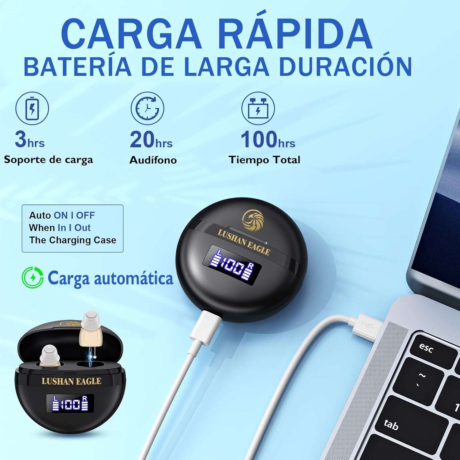 Imagen de Auriculares amplificados amplificador de sonido recargable mini portátil (Blanco)