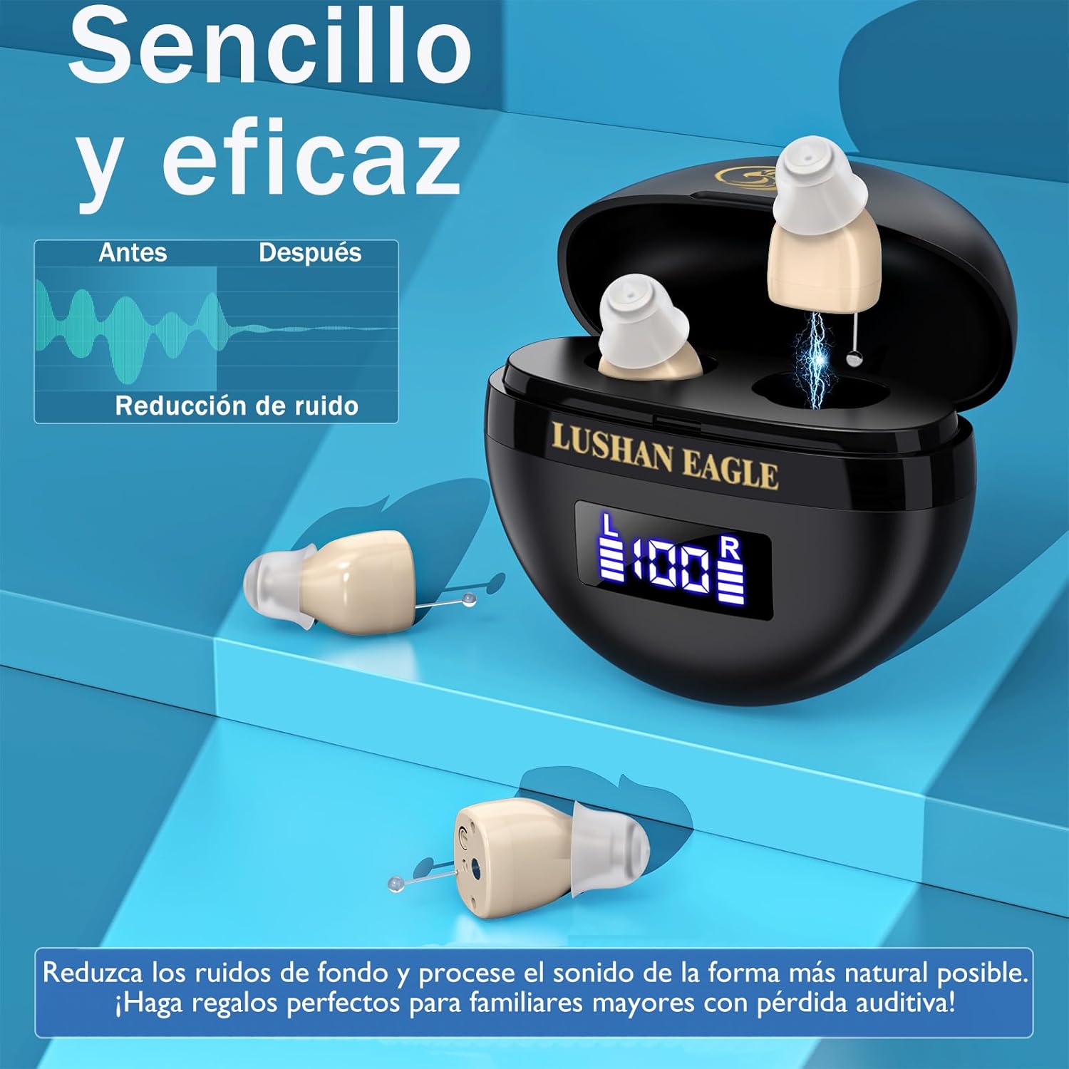 Imagen de Auriculares amplificados amplificador de sonido recargable mini portátil (Blanco)