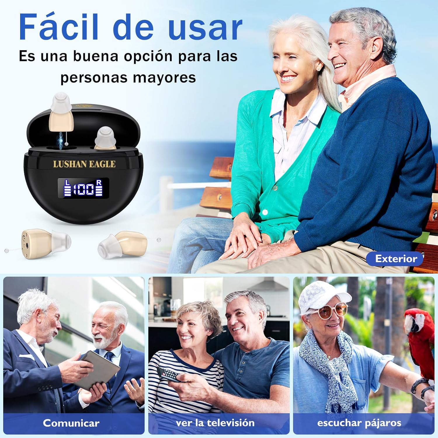 Imagen de Auriculares amplificados amplificador de sonido recargable mini portátil (Blanco)